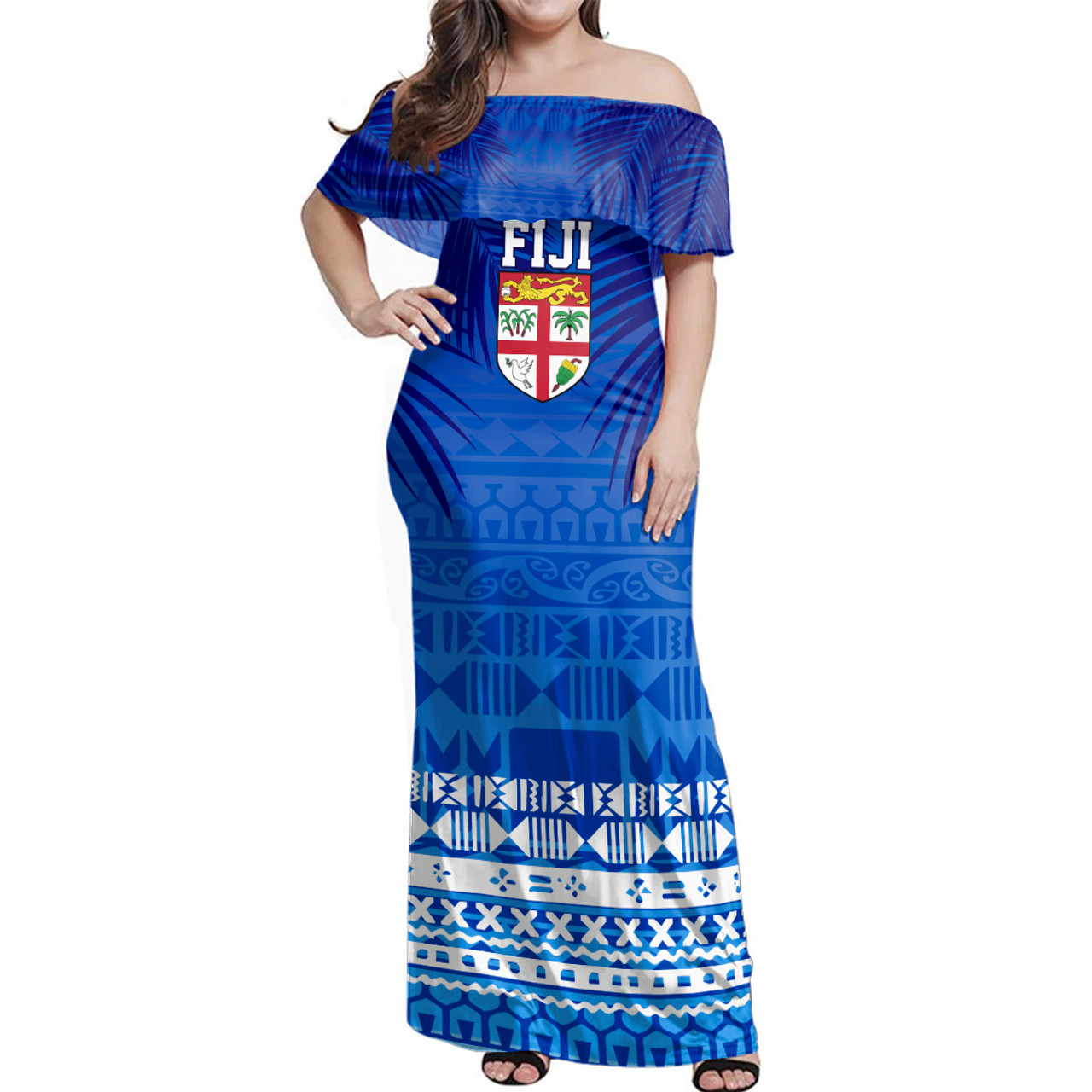 Fiji Off Shoulder Long Dress Happy Fiji Day Celebration Tropical Leaf