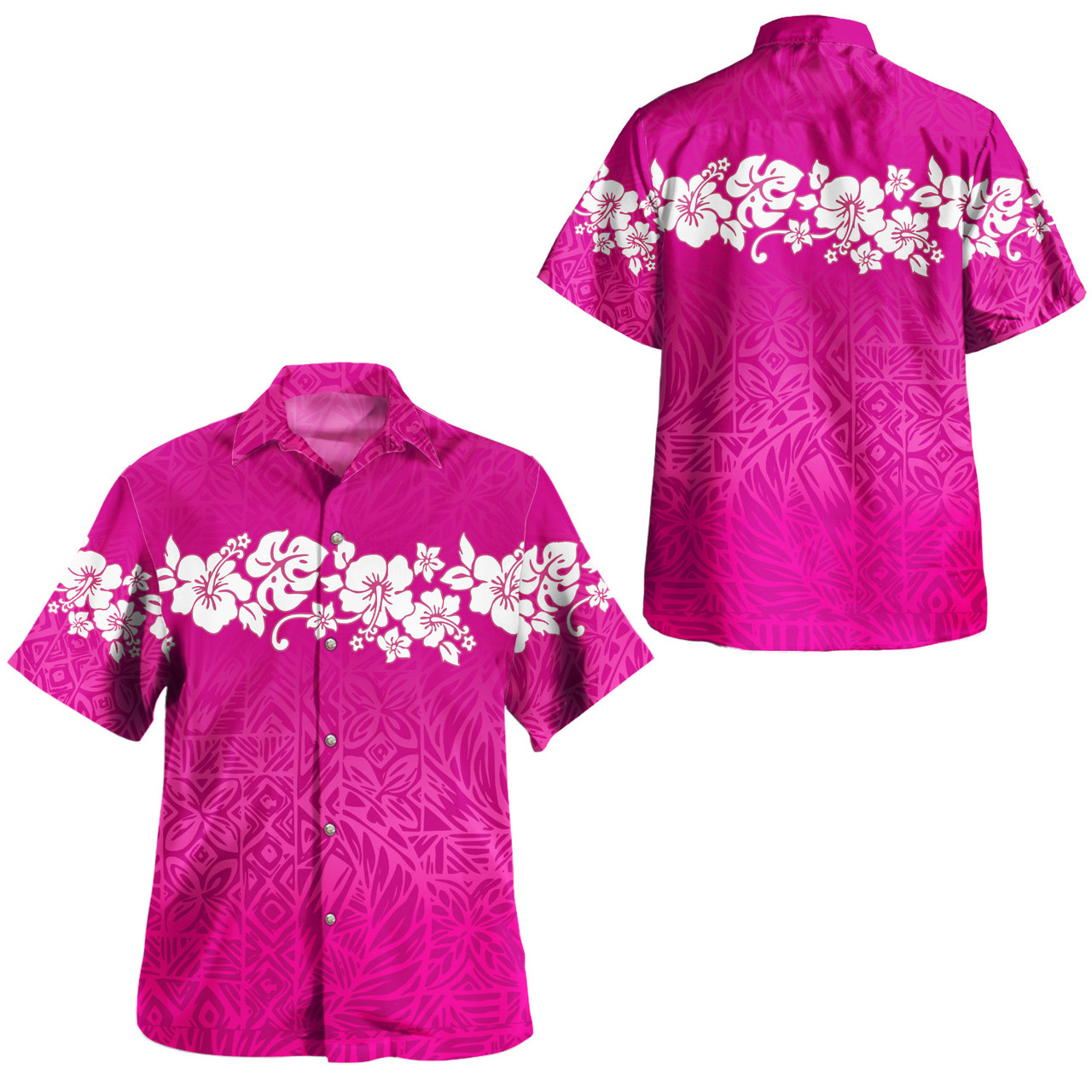 Polynesian Combo Off Shoulder Long Dress And Shirt Pink Color