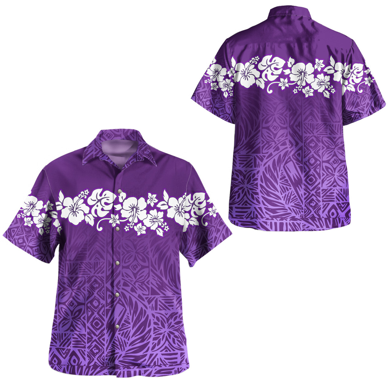 Polynesian Combo Off Shoulder Long Dress And Shirt Purple Color Style