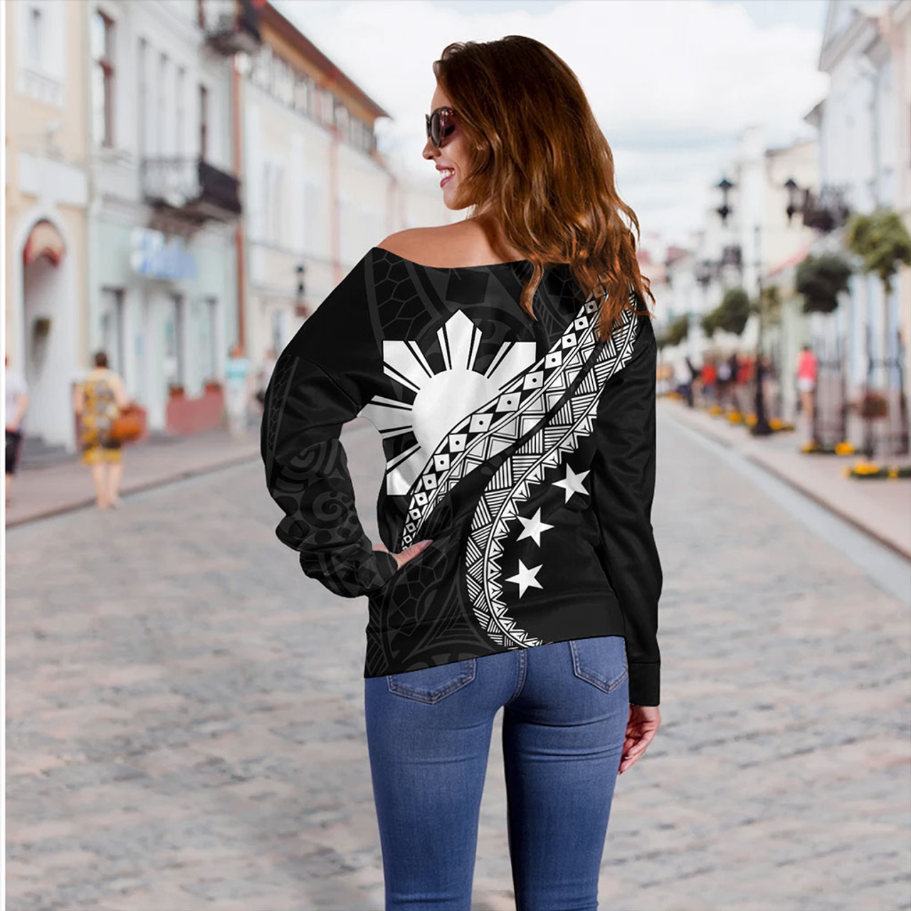 Philippines Filipinos Off Shoulder Sweatshirt Filipinos Sun Tattoo Artist