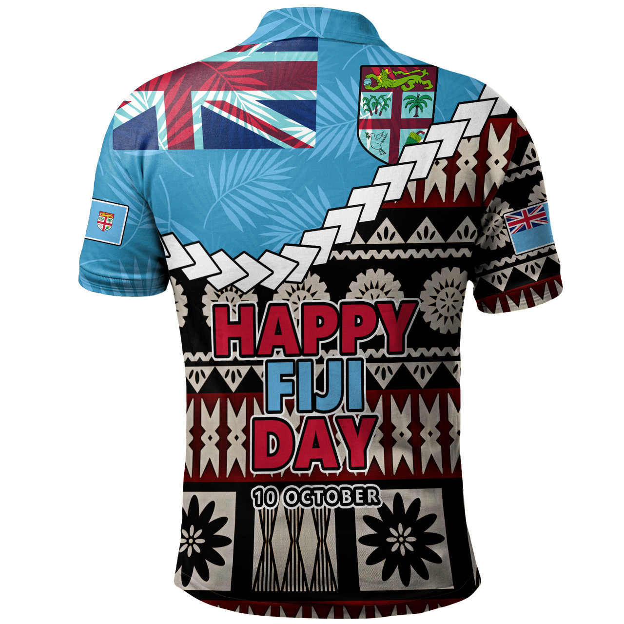 Fiji Polo Shirt Happy Fiji Day Fijian Masi x Tropical Palm Leaf Tribal Curve Style