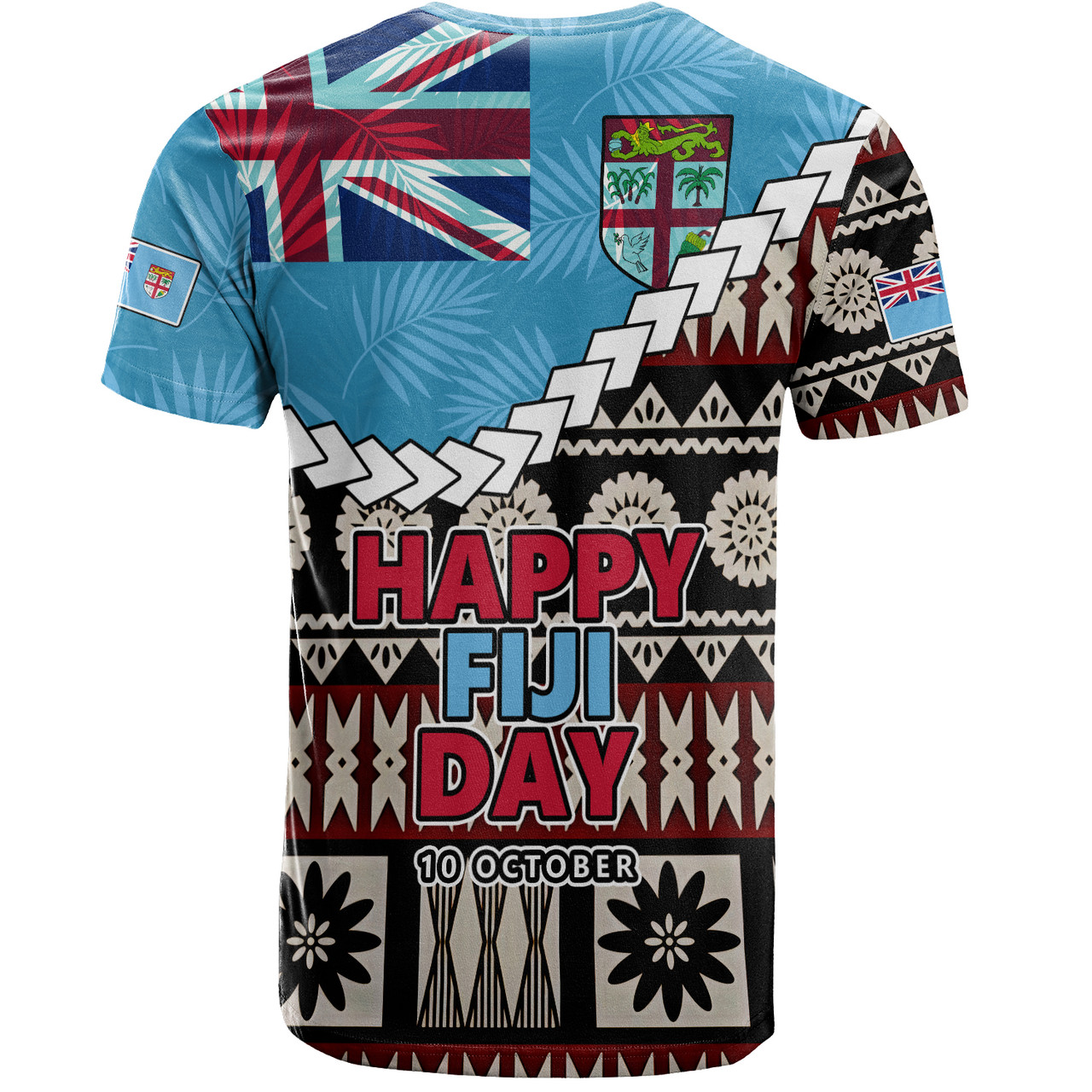 Fiji T-Shirt Happy Fiji Day Fijian Masi x Tropical Palm Leaf Tribal Curve Style