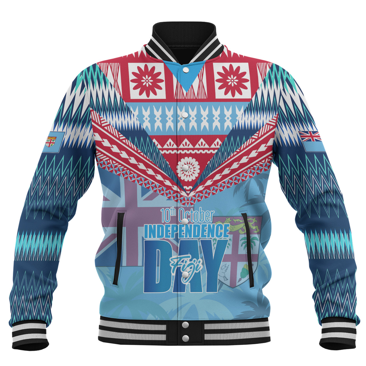 Fiji Baseball Jacket Happy Fiji independence Day Ethnic Masi Tribal Design