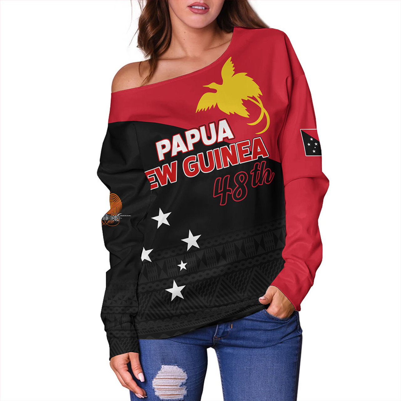 Papua New Guinea Off Shoulder Sweatshirt Independence Day 2023