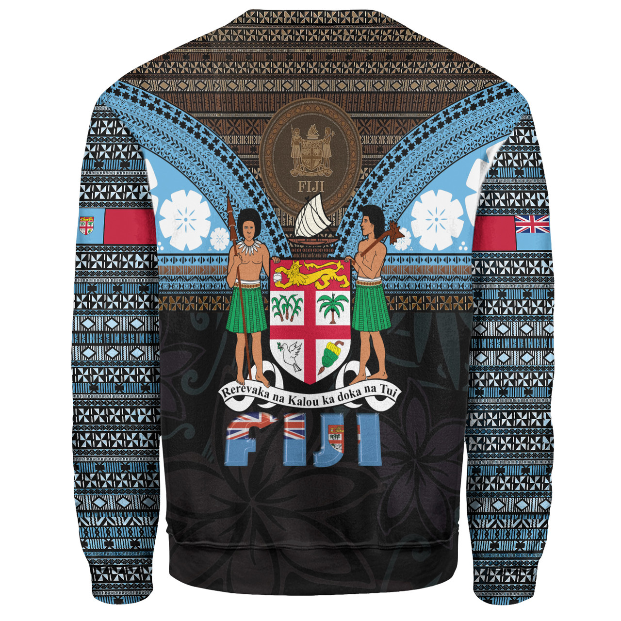 Fiji Sweatshirt Fiji Brown Masi Design With Coat Of Arms Tribal Half Black