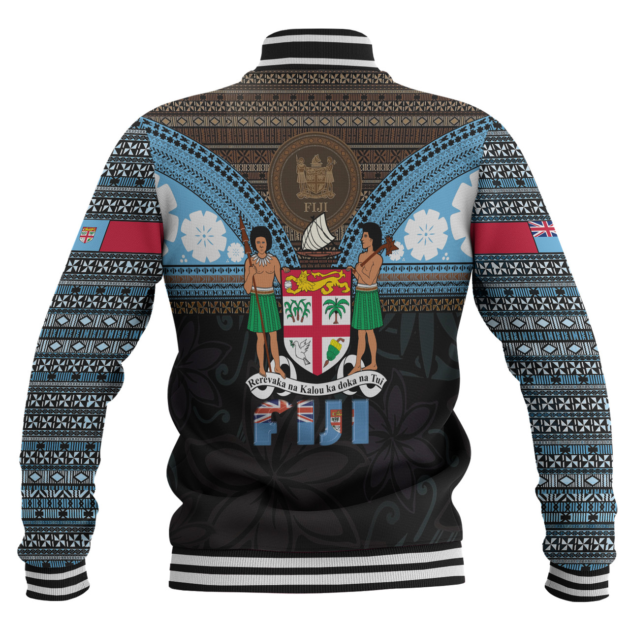 Fiji Baseball Jacket Fiji Brown Masi Design With Coat Of Arms Tribal Half Black