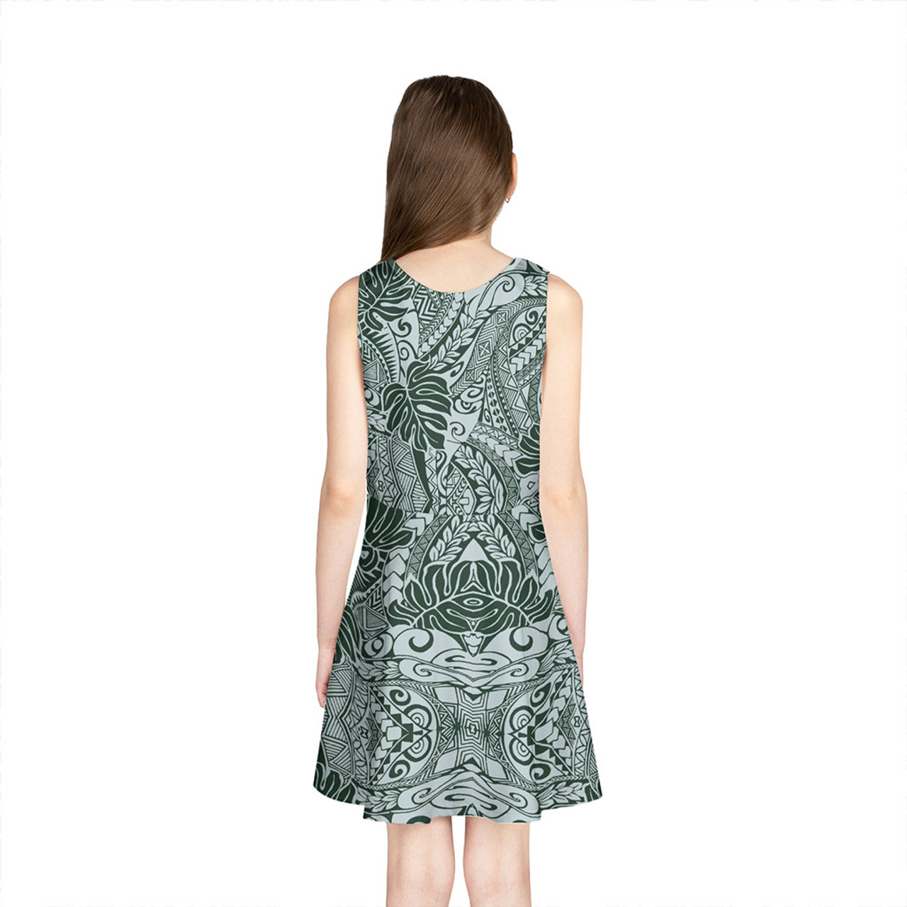 Hawaii Girls Sleeveless Sundress Tribal Leaves