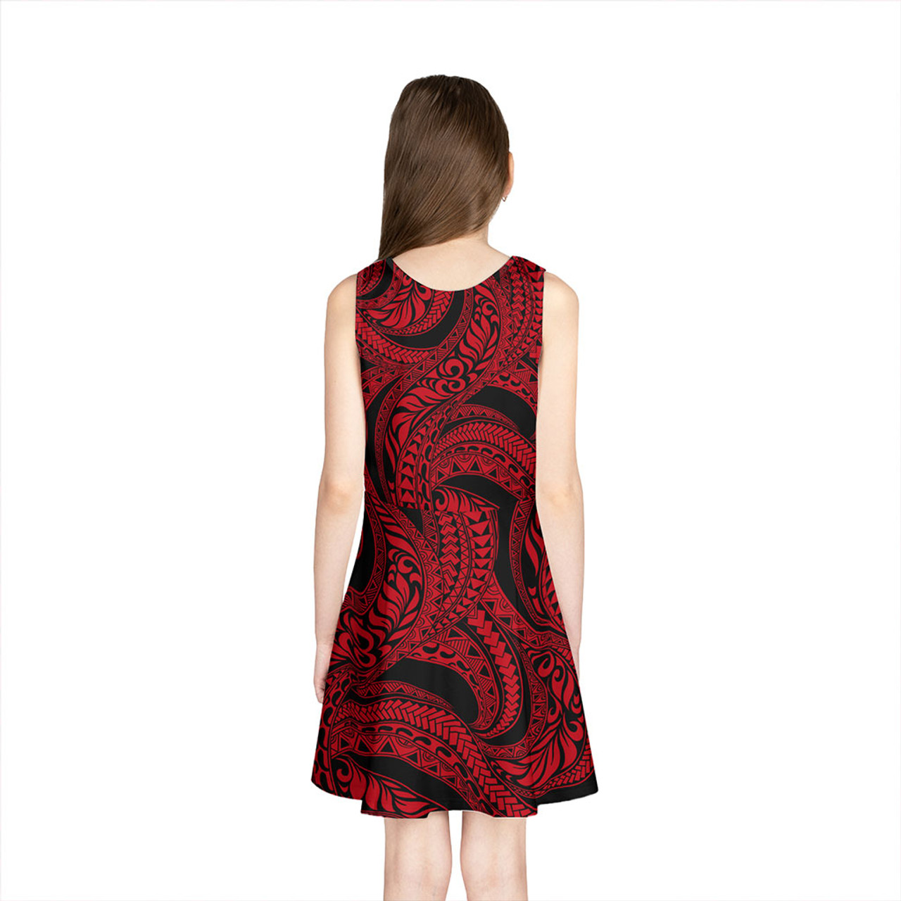 Hawaii Girls Sleeveless Sundress Tribal Pattern Polynesian Red