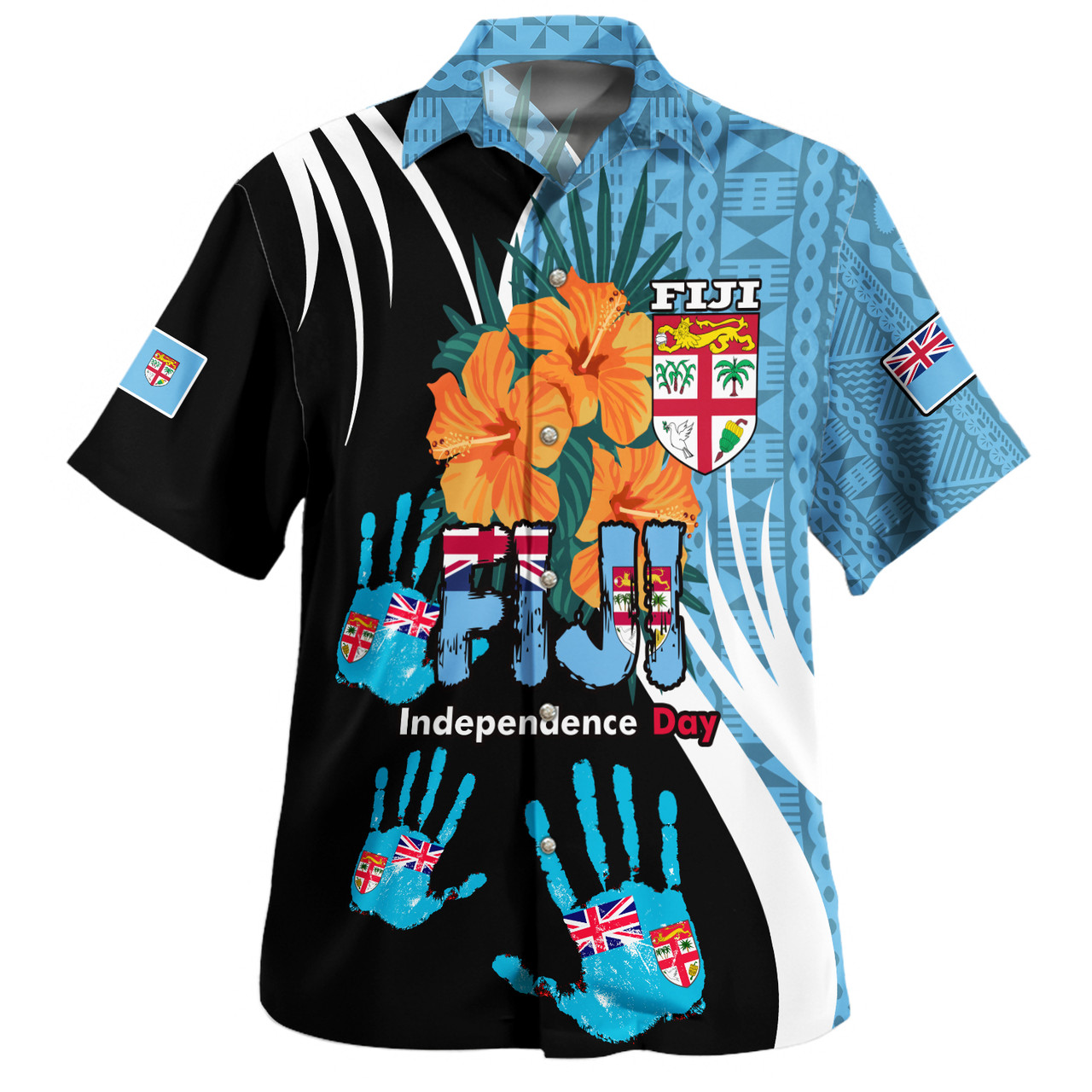 Fiji Hawaiian Shirt Fiji Day The Bula Spirit Fijian Hand Print Tapa Pattern Tropical Flowers