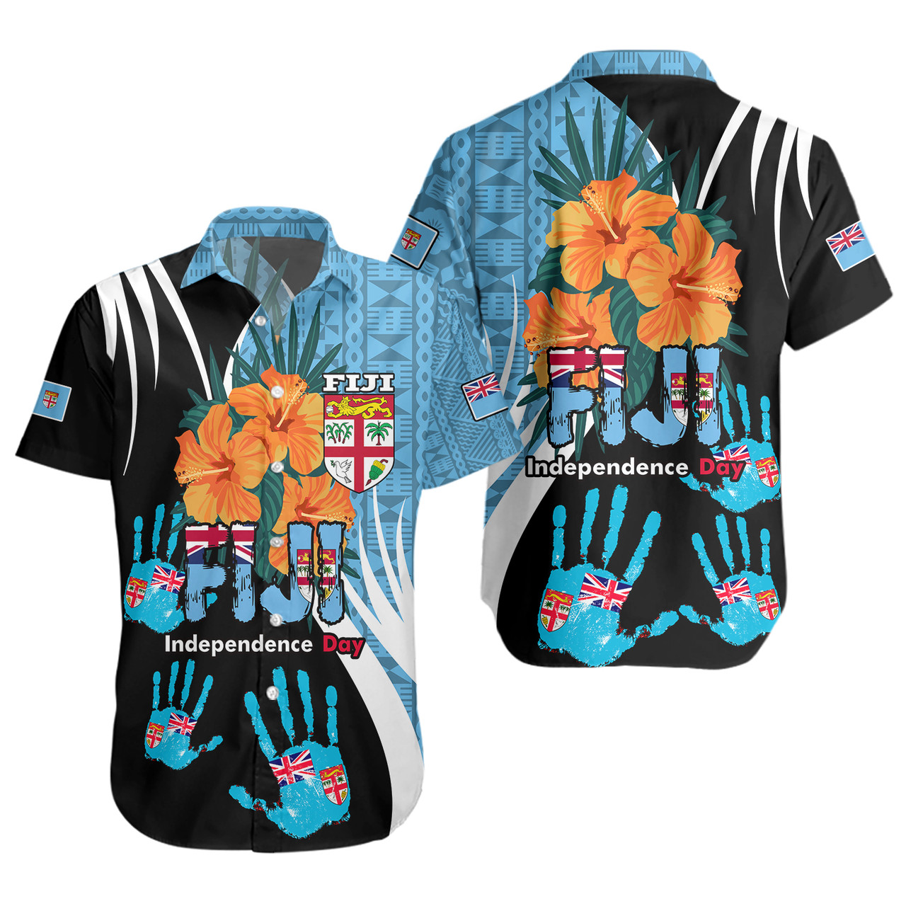 Fiji Short Sleeve Shirt Fiji Day The Bula Spirit Fijian Hand Print Tapa Pattern Tropical Flowers