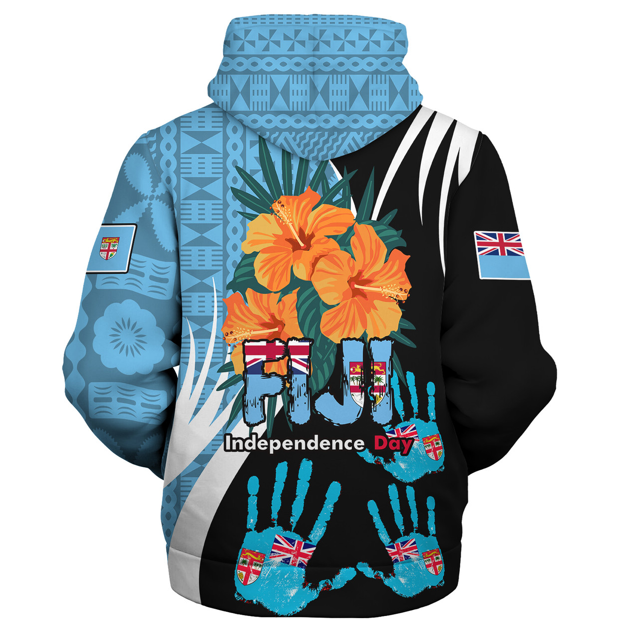 Fiji Sherpa Hoodie Fiji Day The Bula Spirit Fijian Hand Print Tapa Pattern Tropical Flowers