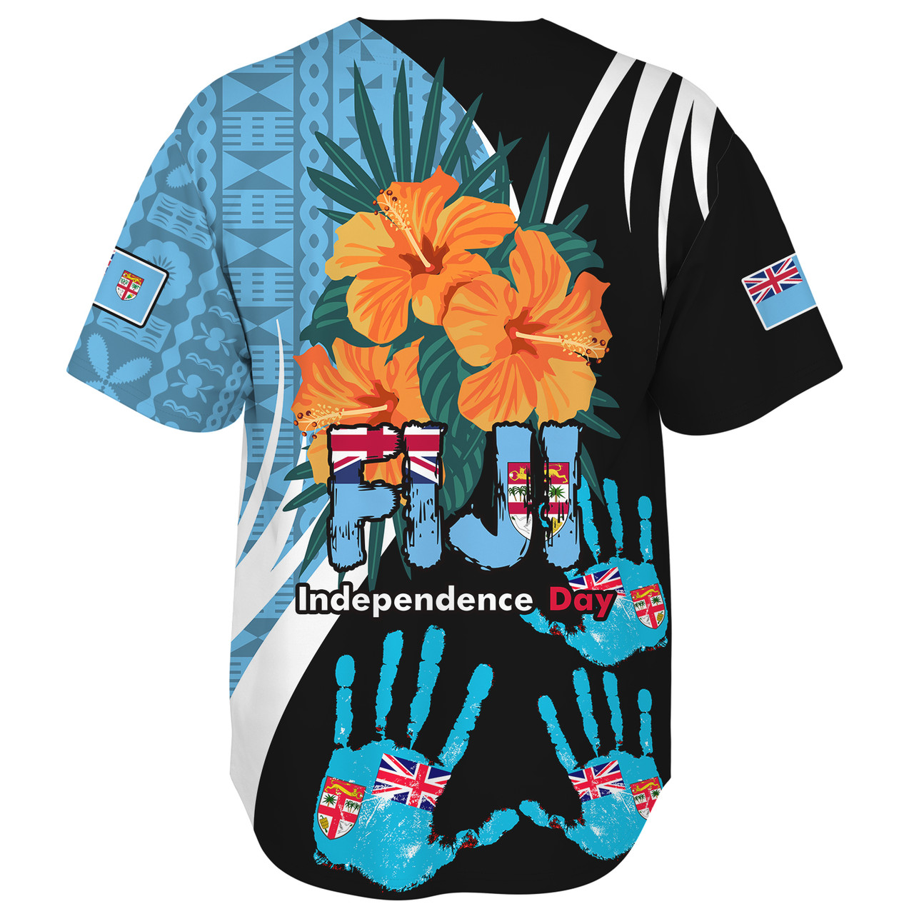 Fiji Baseball Shirt Fiji Day The Bula Spirit Fijian Hand Print Tapa Pattern Tropical Flowers