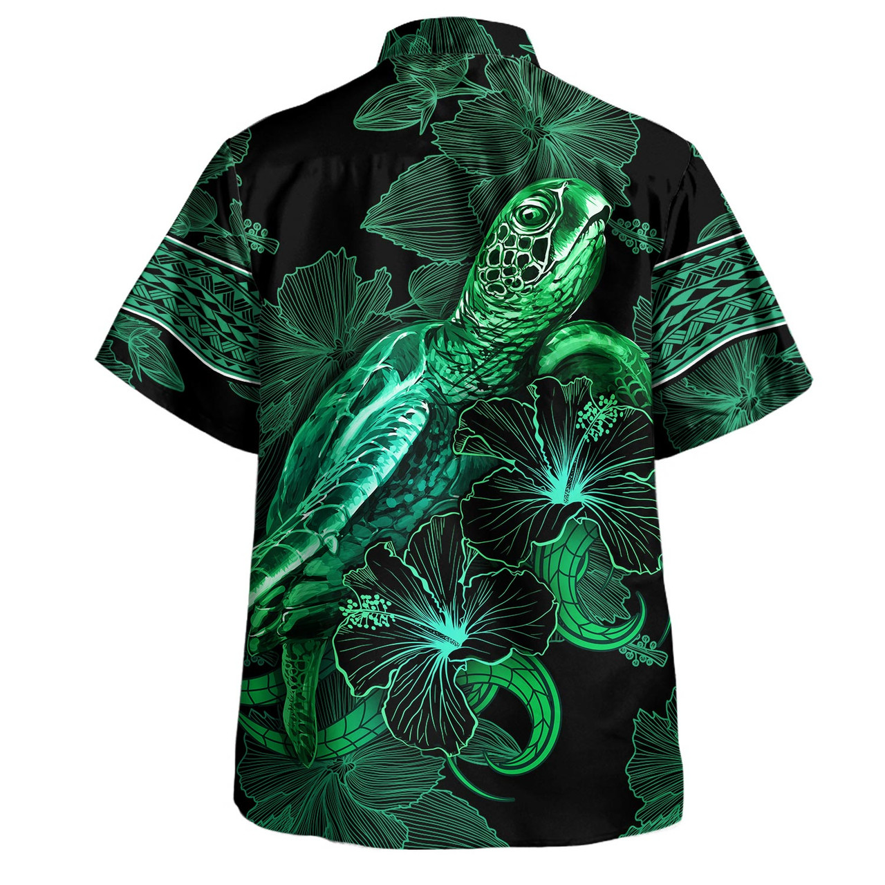 New Zealand Hawaiian Shirt  Sea Turtle With Blooming Hibiscus Flowers Tribal Green