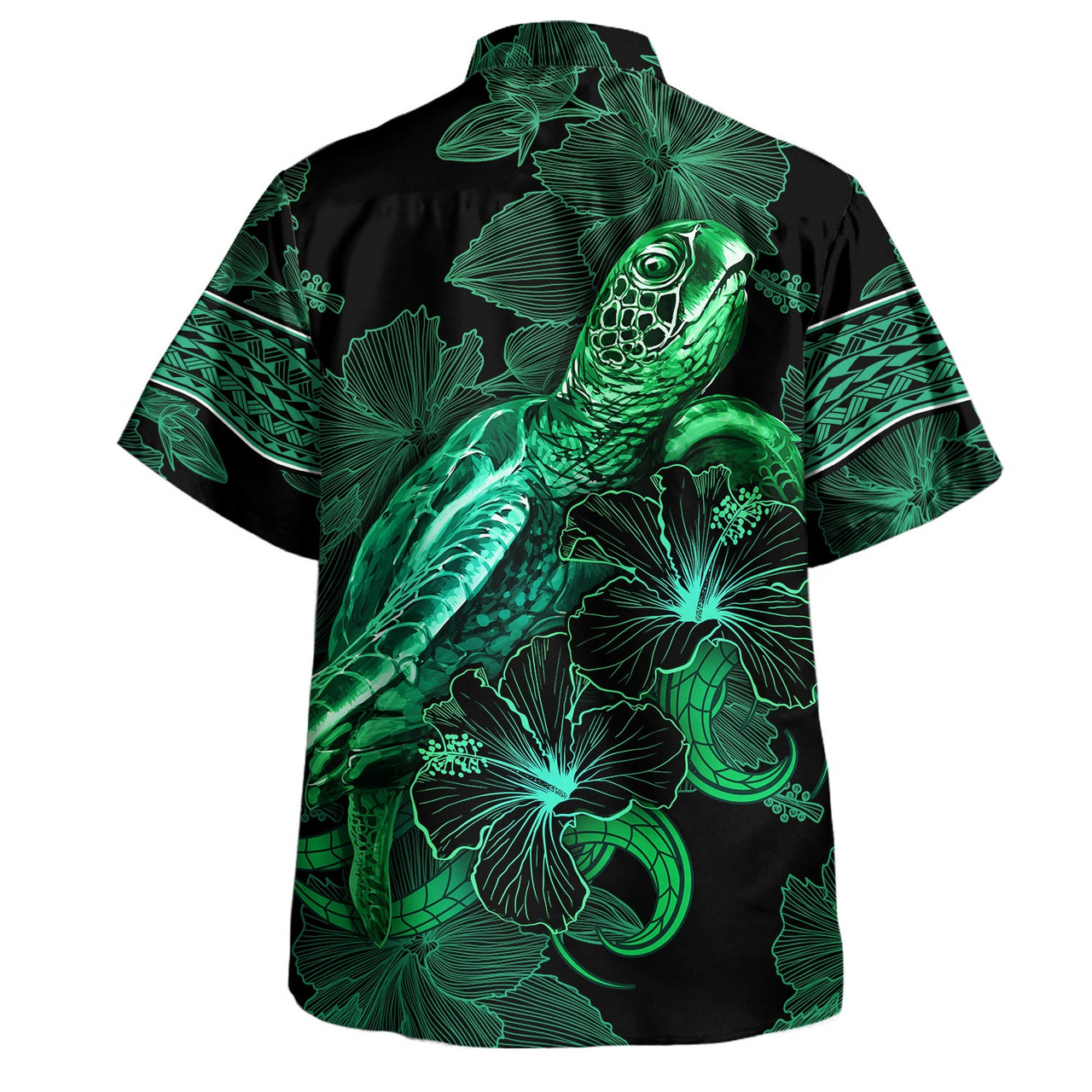 Federated States Of Micronesia Hawaiian Shirt  Sea Turtle With Blooming Hibiscus Flowers Tribal Green