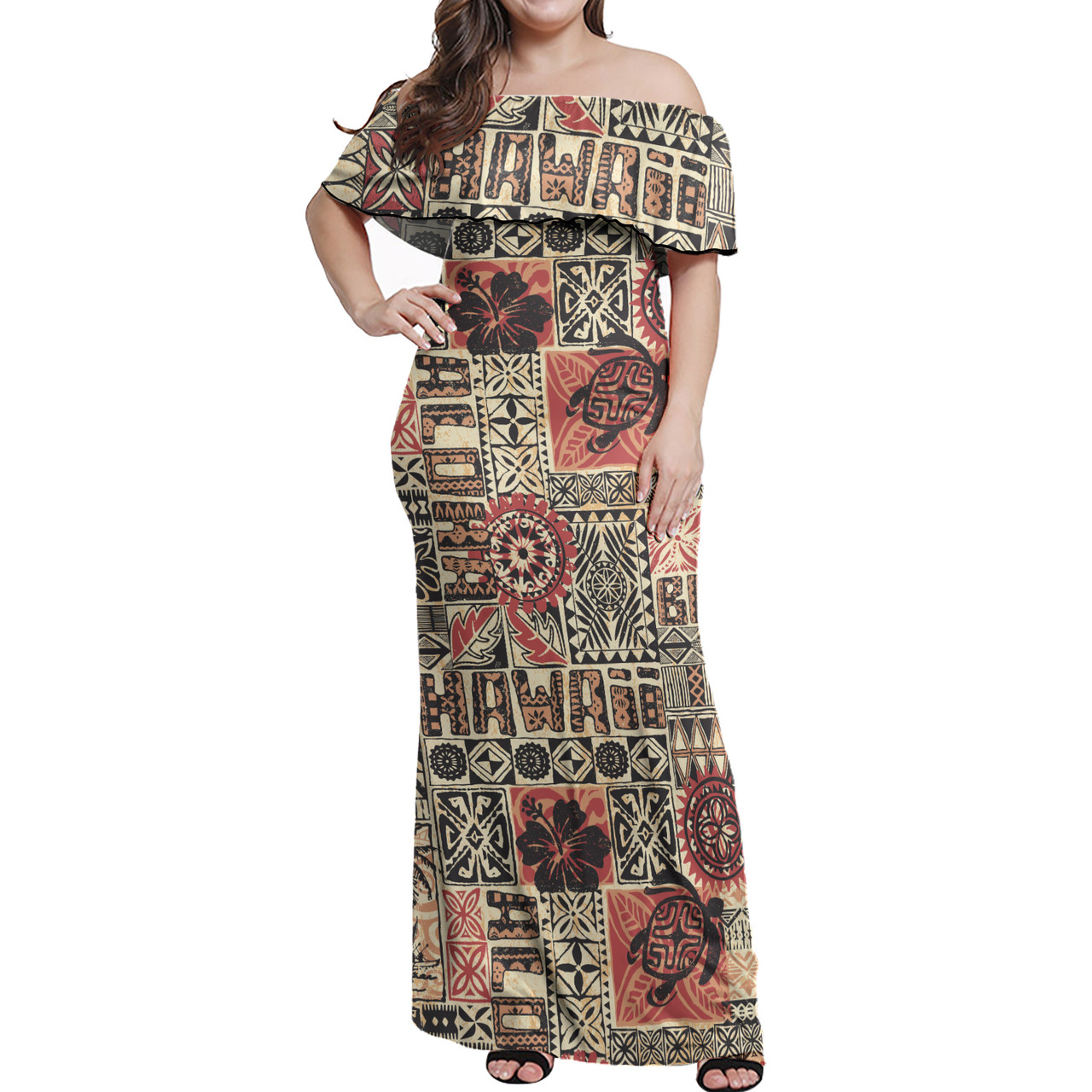 Hawaii Combo Dress And Shirt Hawaiian Style Tribal Fabric Patchwork