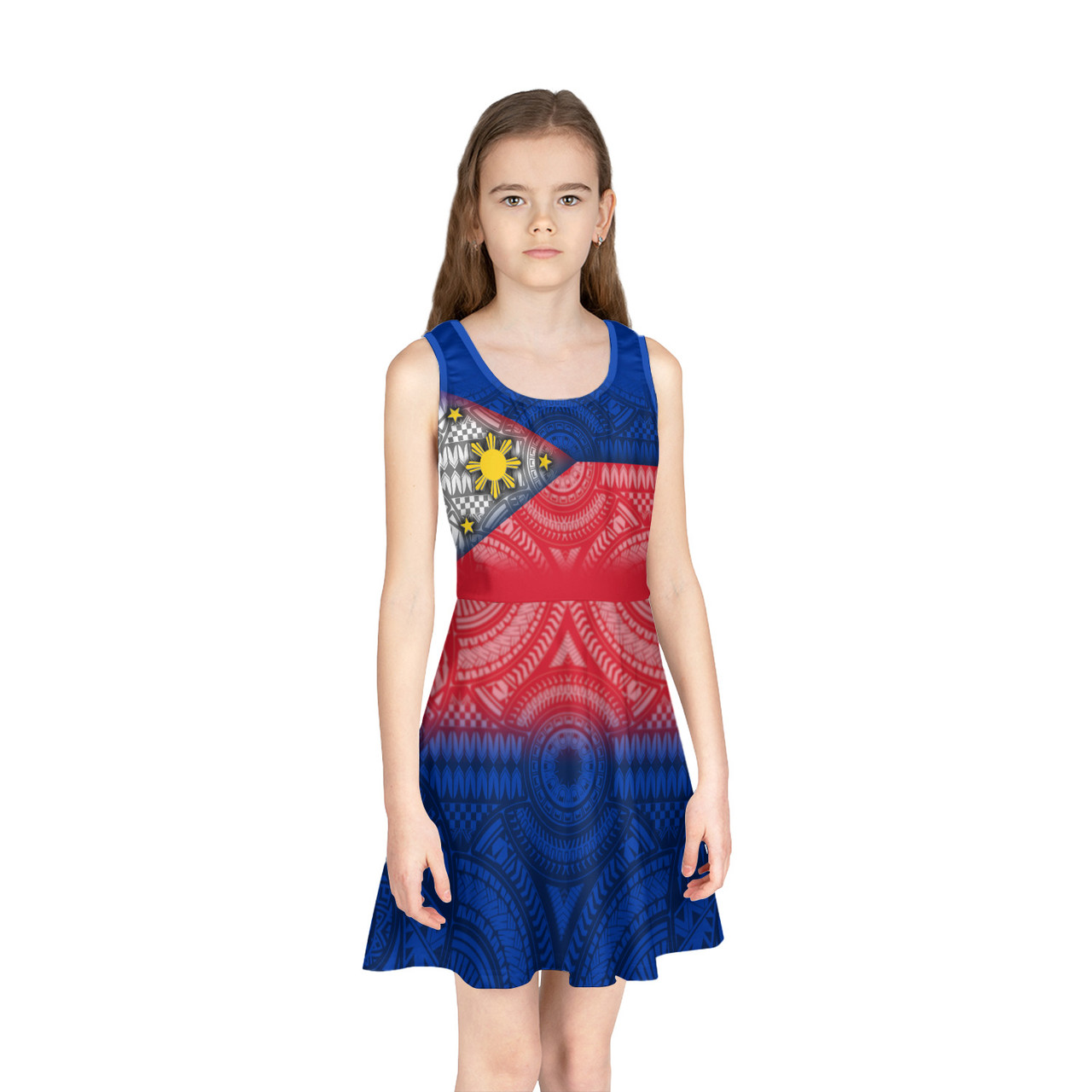 Philippines Filipinos Girls Sleeveless Sundress Philippines Flag Color Style