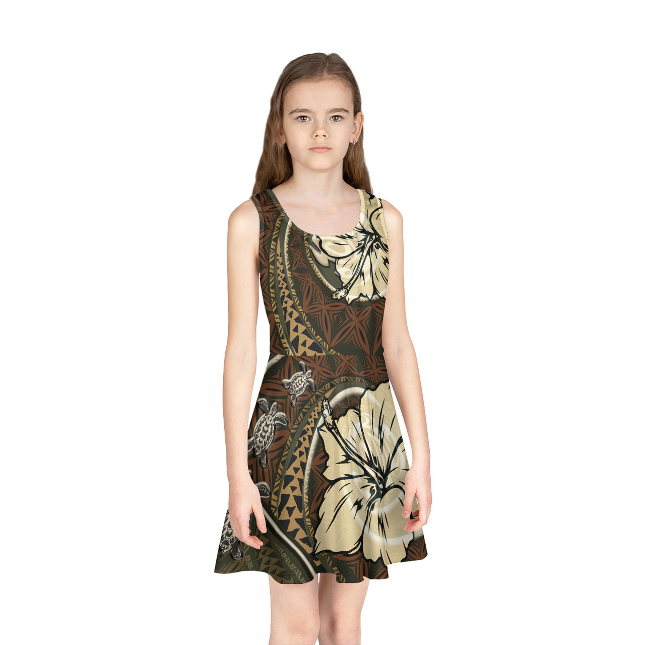 Polynesian Turtle Retro Style Girls Sleeveless Sundress