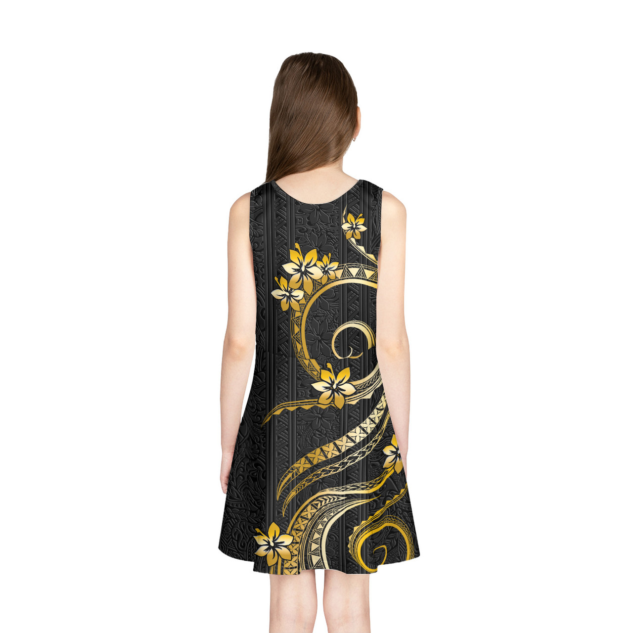 Hawaii Girls Sleeveless Sundress Polynesian Pattern Gold Version