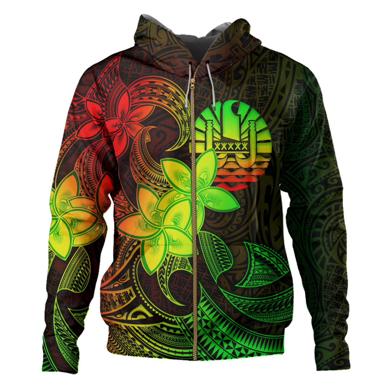 Tahiti Hoodie Plumeria Flowers Vintage Style Reggae Colors