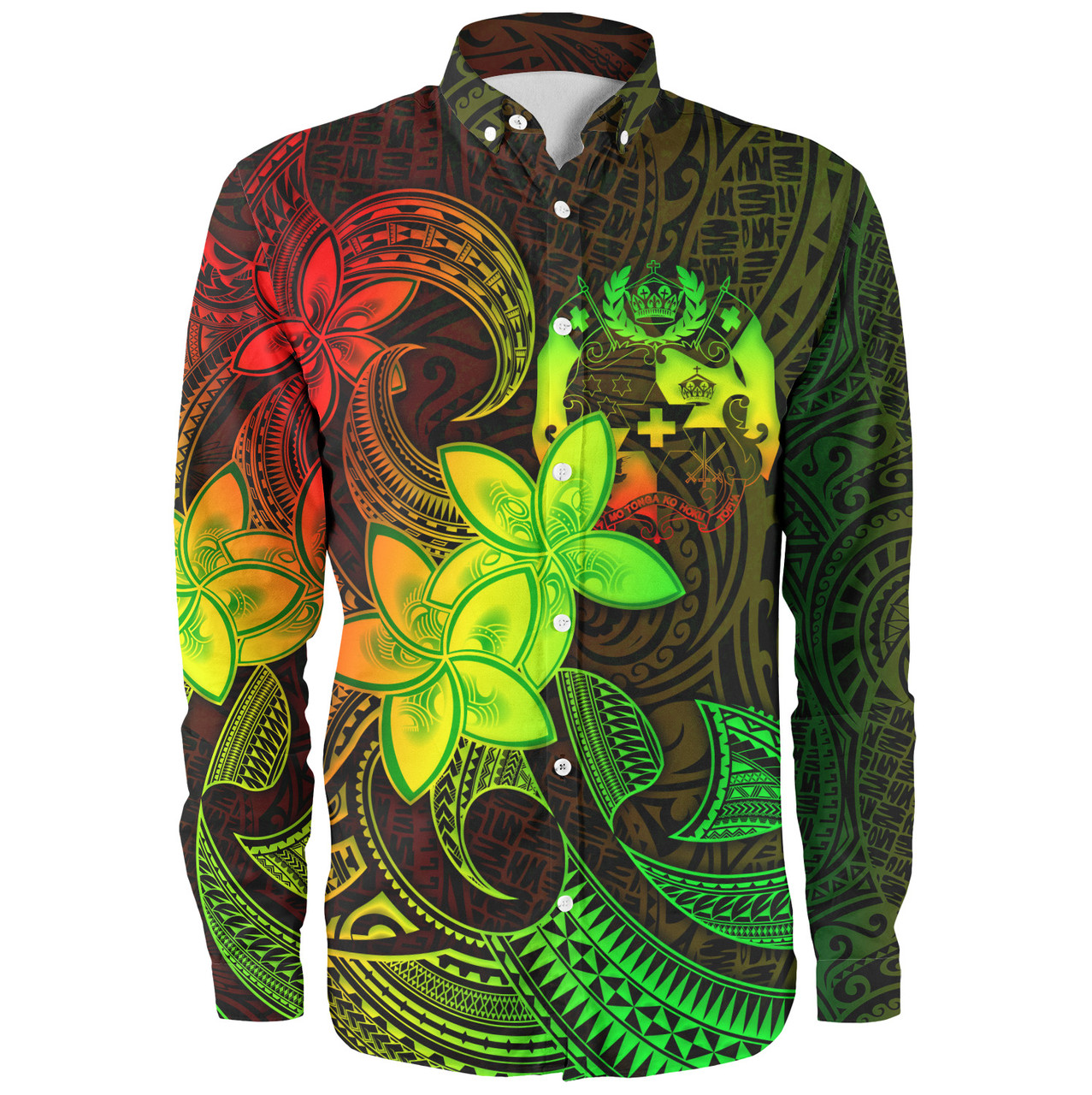 Tonga Long Sleeve Shirt Plumeria Flowers Vintage Style Reggae Colors