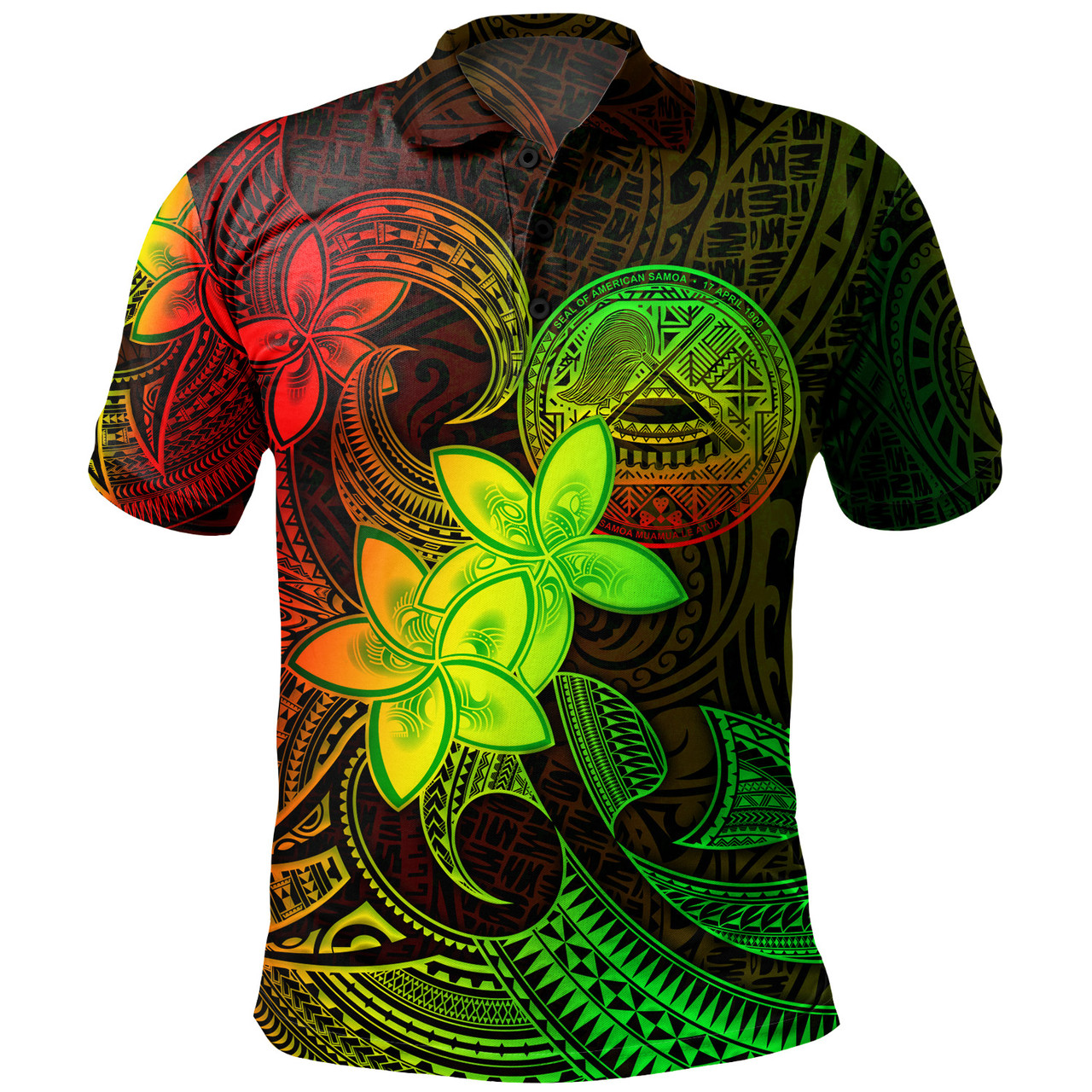 American Samoa Polo Shirt Plumeria Flowers Vintage Style Reggae Colors