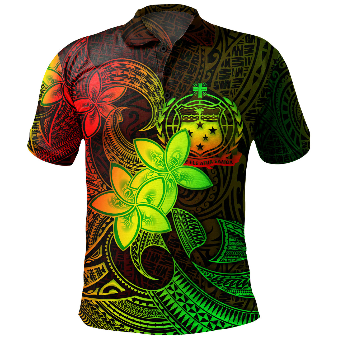 Samoa Polo Shirt Plumeria Flowers Vintage Style Reggae Colors