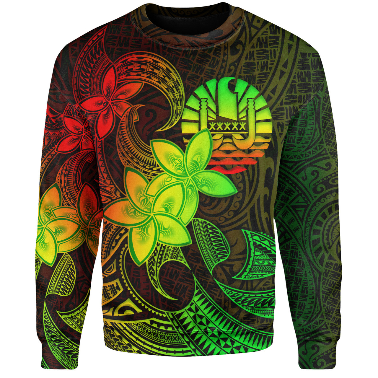 Tahiti Sweatshirt Plumeria Flowers Vintage Style Reggae Colors