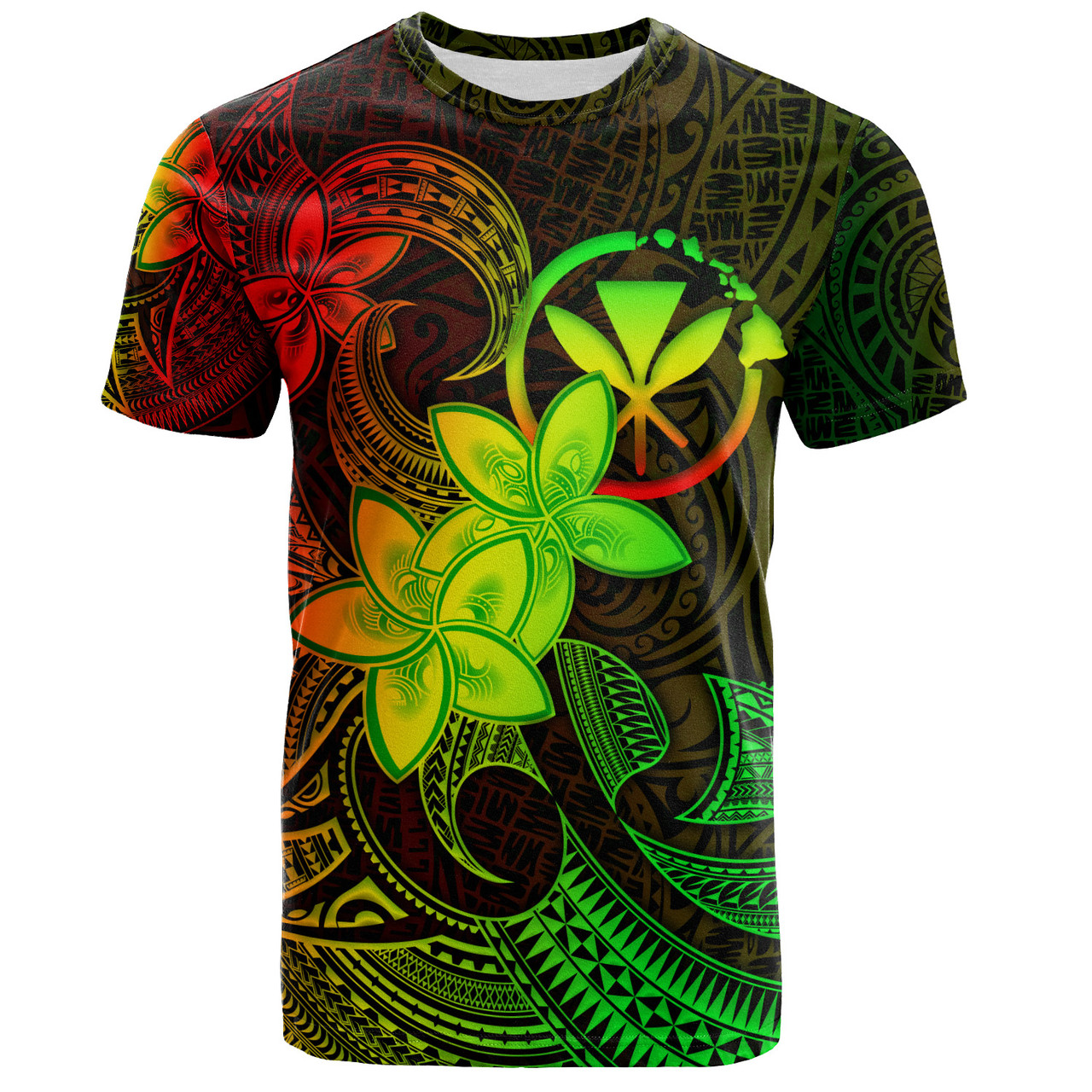 Hawaii Kanaka Maoli T-Shirt Plumeria Flowers Vintage Style Reggae Colors