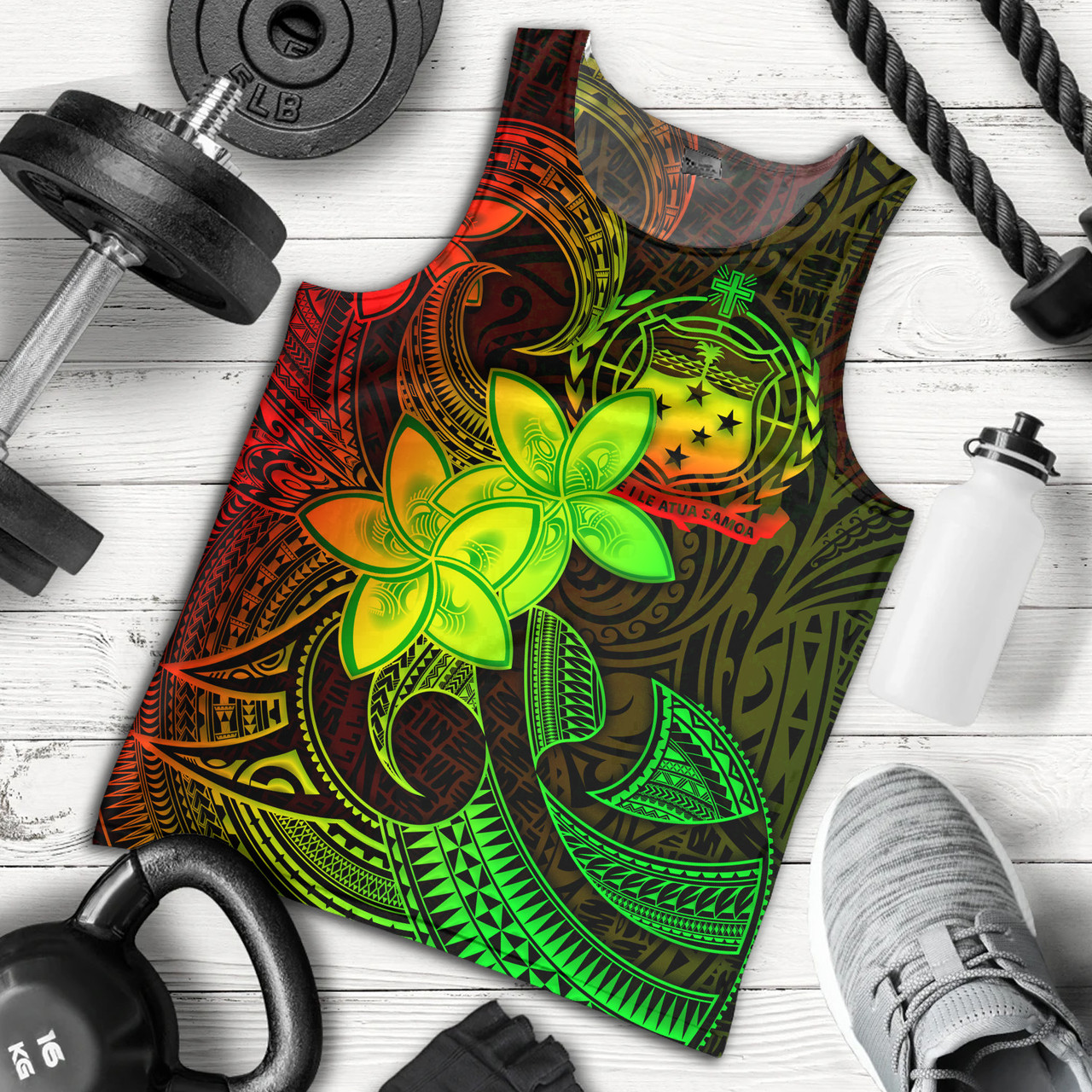 Samoa Tank Top Plumeria Flowers Vintage Style Reggae Colors