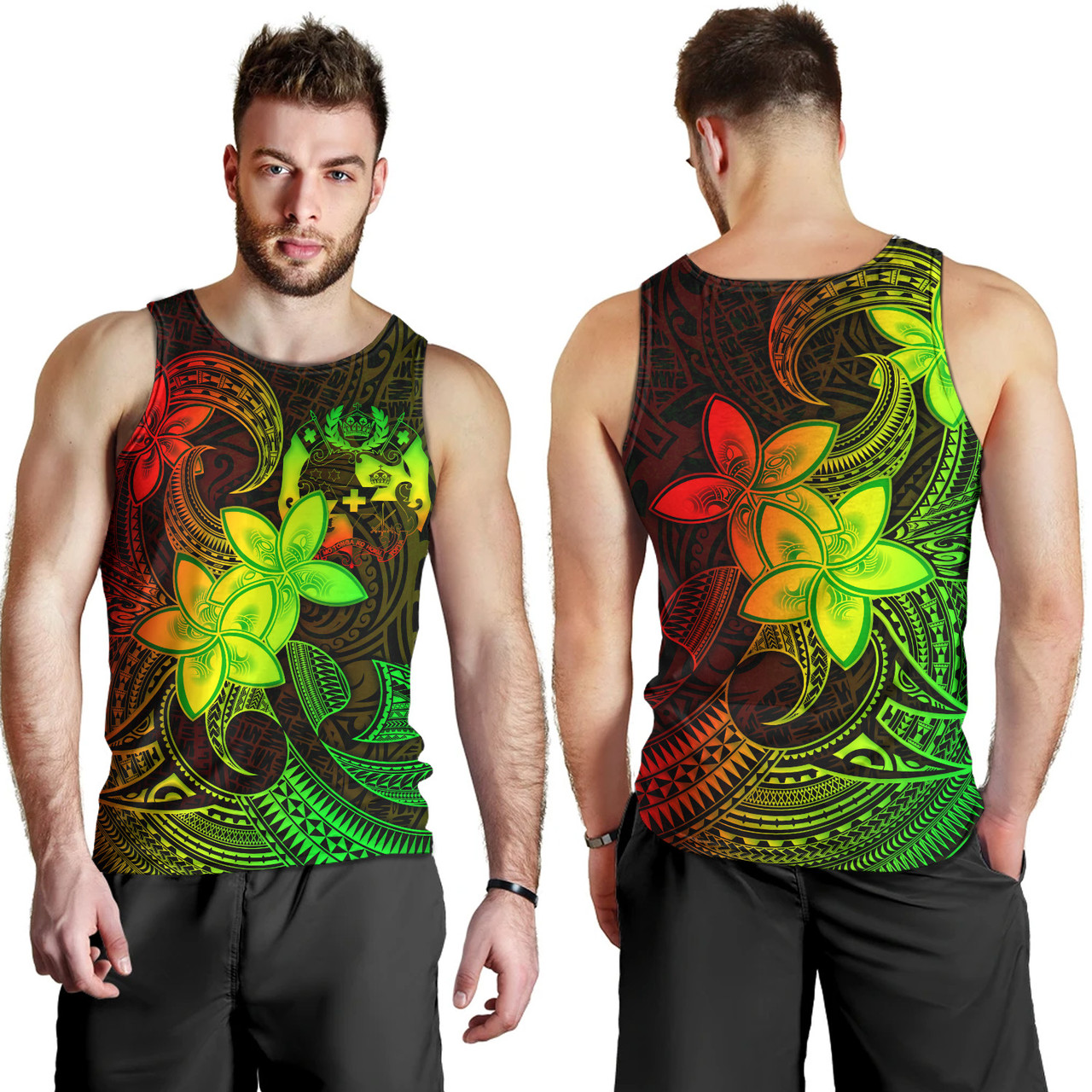 Tonga Tank Top Plumeria Flowers Vintage Style Reggae Colors