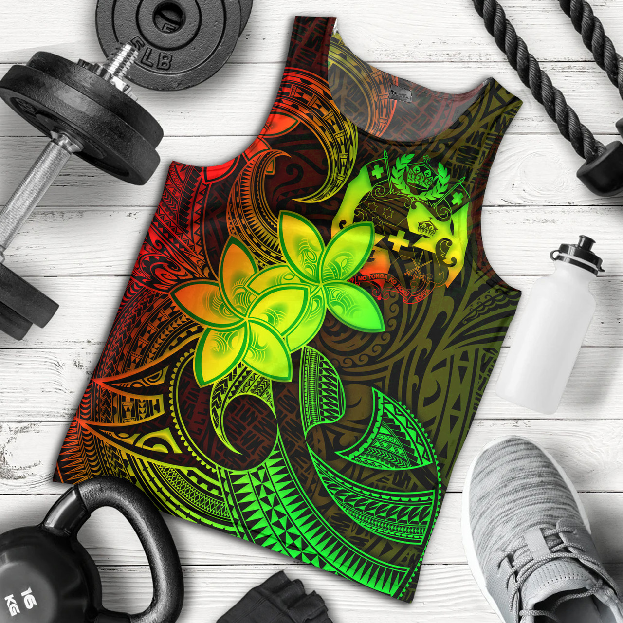 Tonga Tank Top Plumeria Flowers Vintage Style Reggae Colors