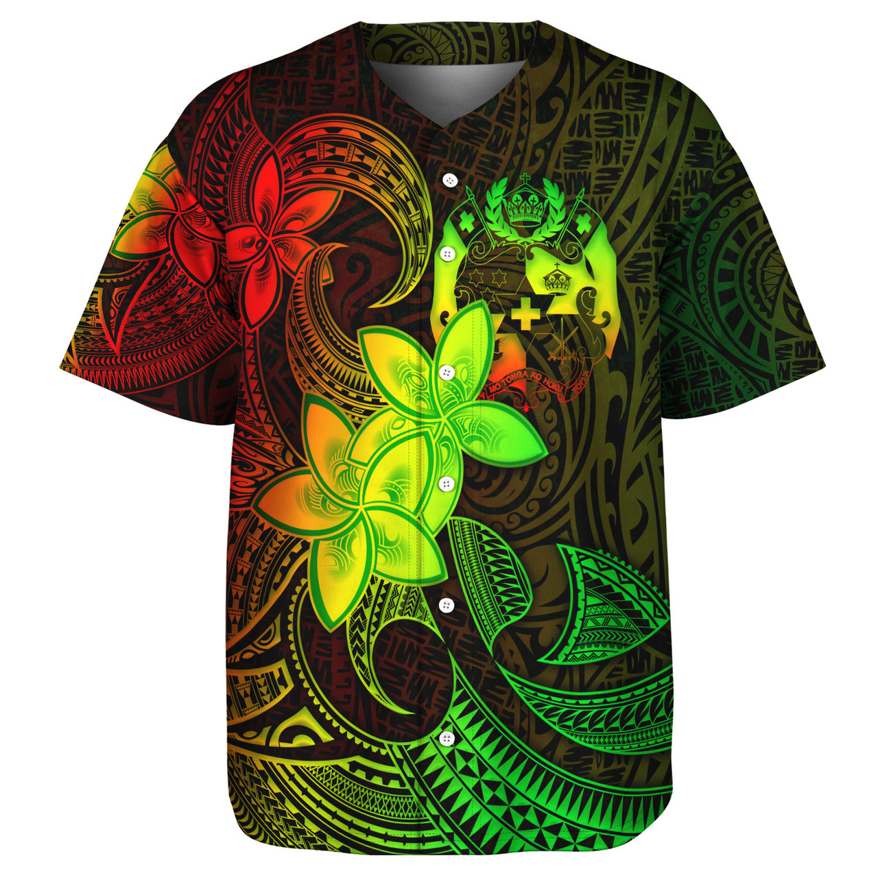 Tonga Baseball Shirt Plumeria Flowers Vintage Style Reggae Colors