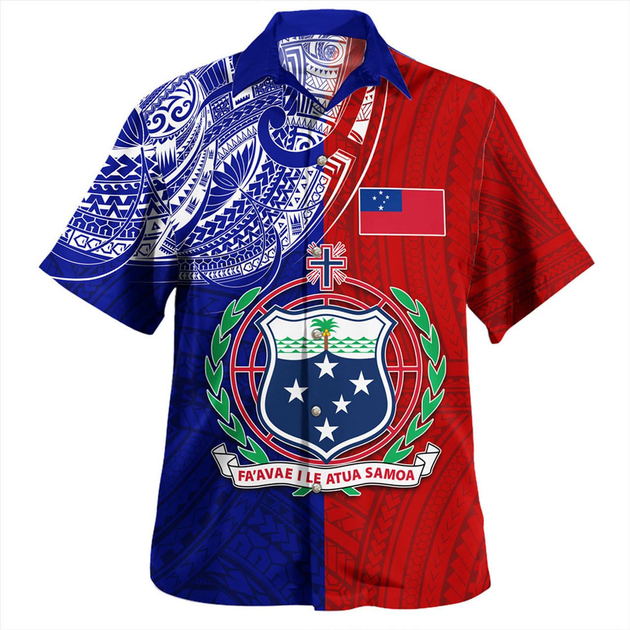 Samoa Hawaiian Shirt Custom Half Style Flag And Coat Of Arms