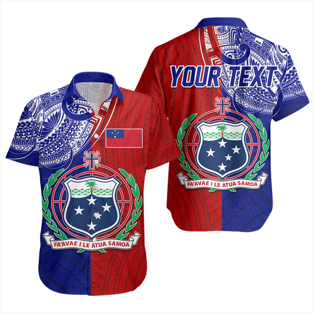 Samoa Short Sleeve Shirt CustomHalf Style Flag And Coat Of Arms