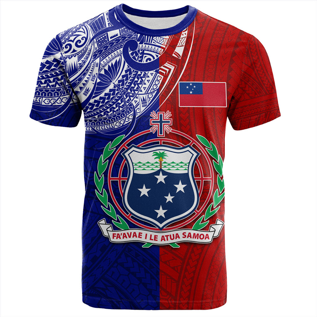 Samoa T-Shirt Custom Half Style Flag And Coat Of Arms