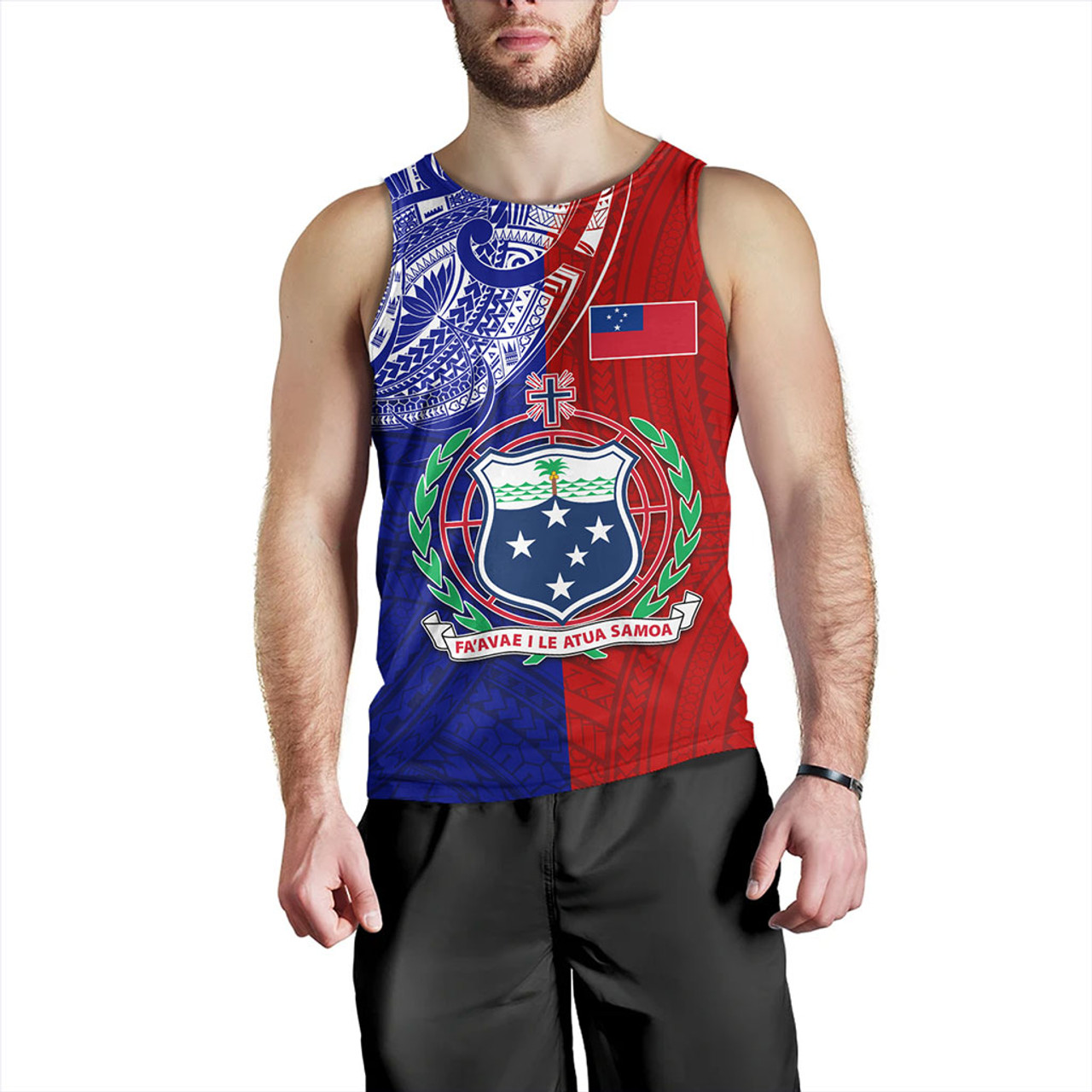 Samoa Tank Top Custom Half Style Flag And Coat Of Arms