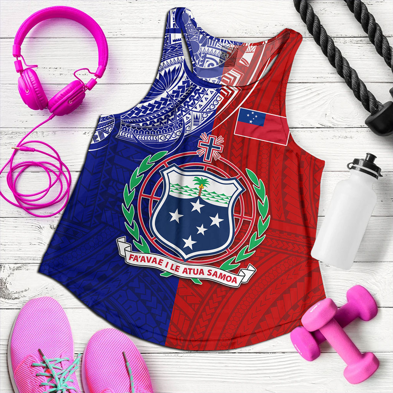 Samoa Women Tank Half Style Flag And Coat Of Arms