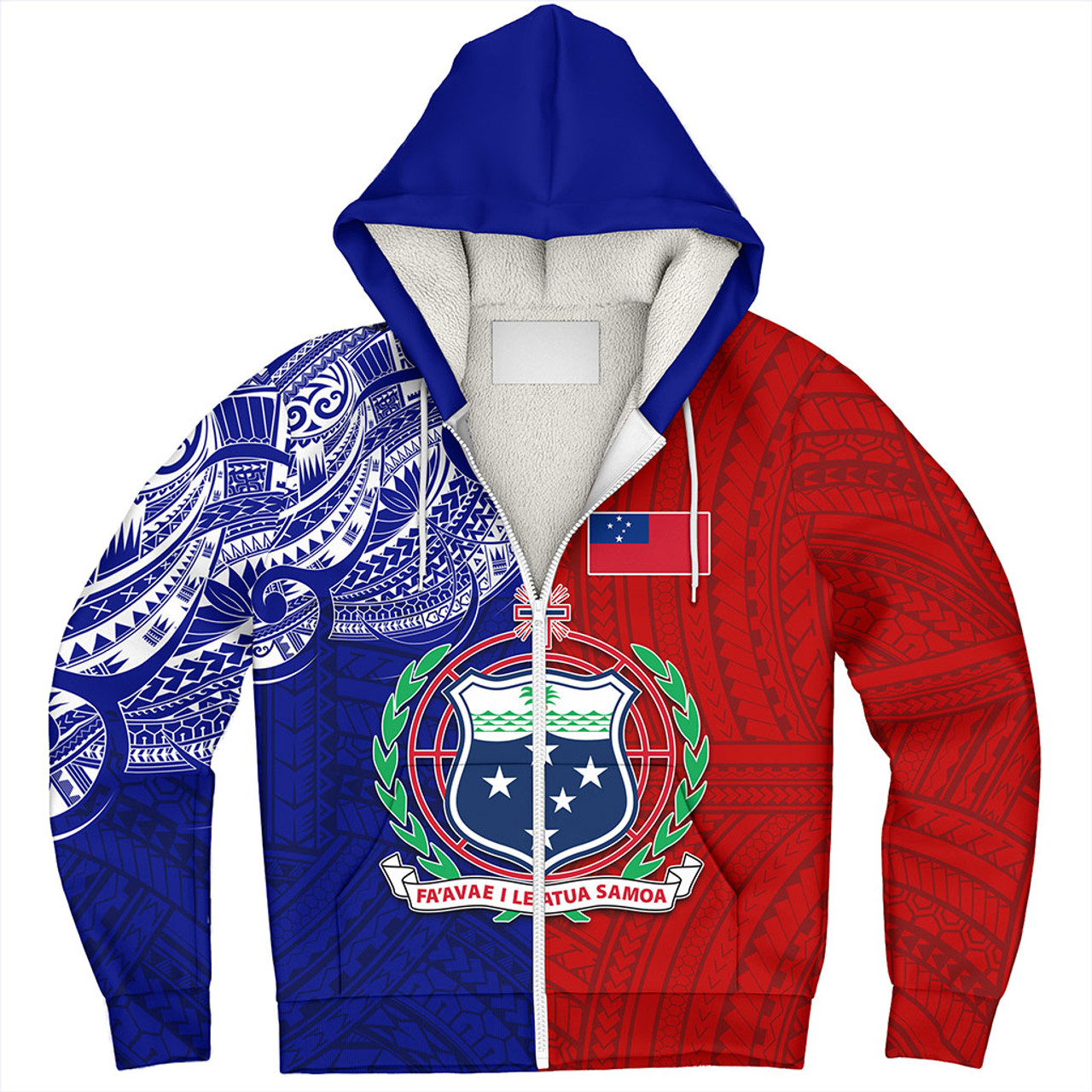 Samoa Sherpa Hoodie Custom Half Style Flag And Coat Of Arms