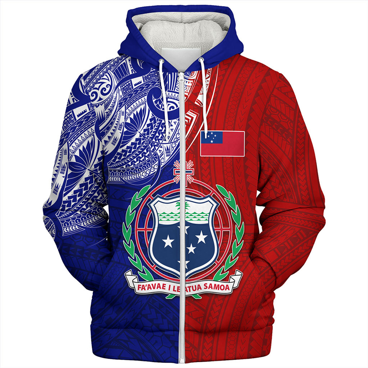 Samoa Sherpa Hoodie Custom Half Style Flag And Coat Of Arms