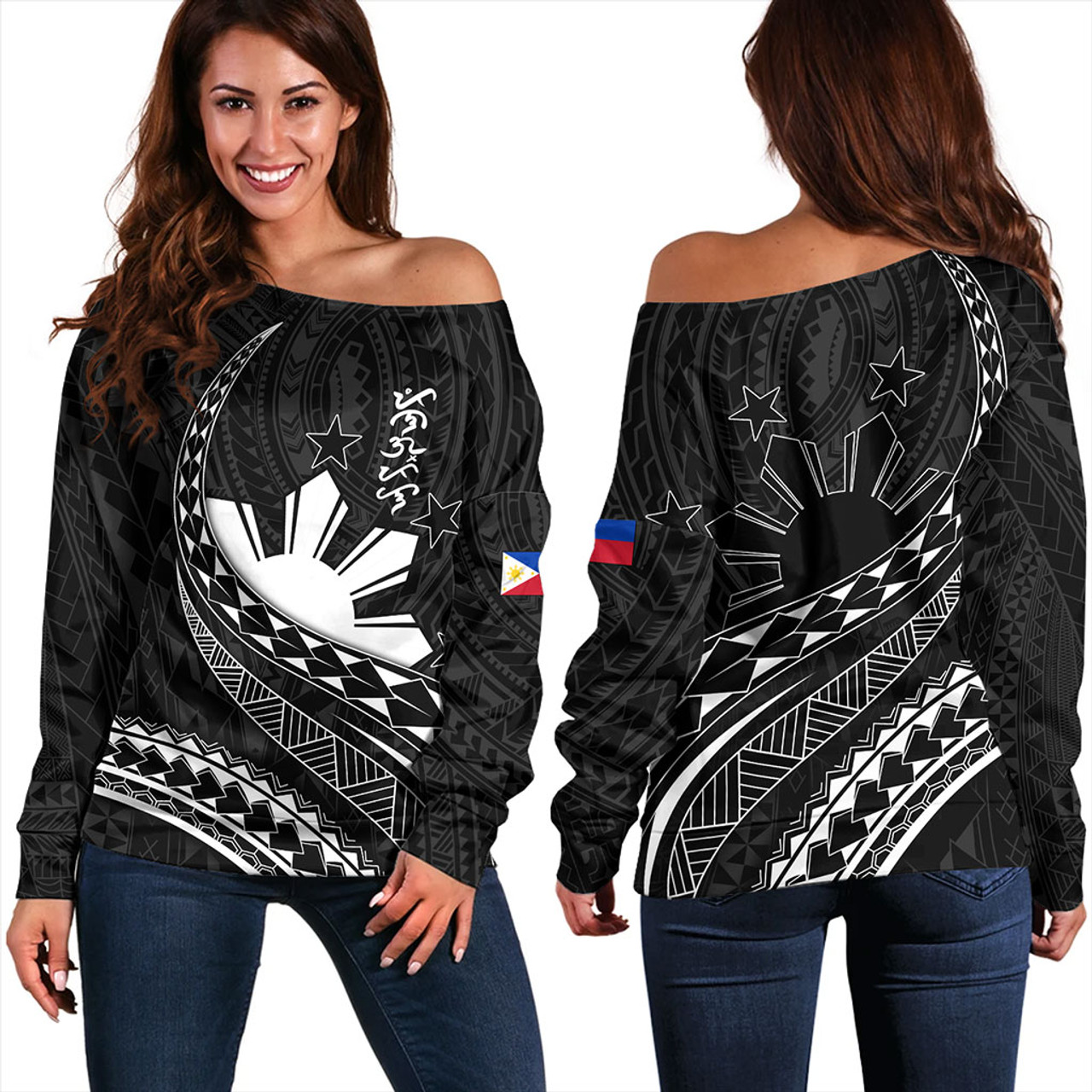 Philippines Filipinos Off Shoulder Sweatshirt Tribal Polynesian Artist Style