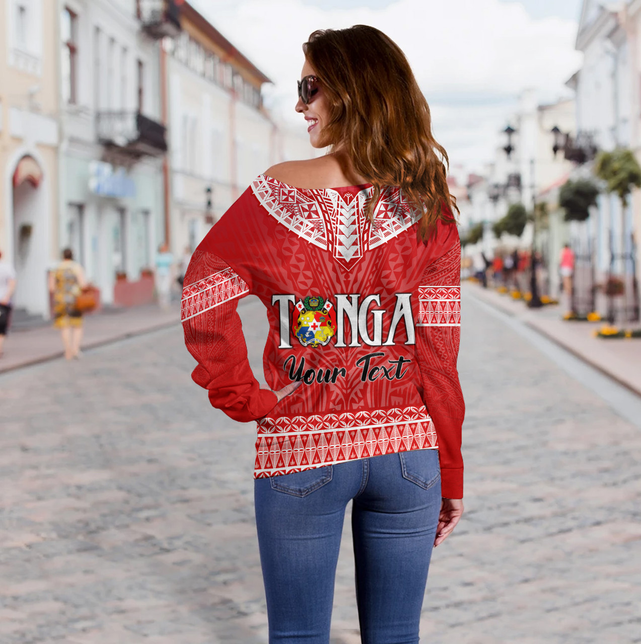 Tonga Custom Personalised Off Shoulder Sweatshirt Happy National Day