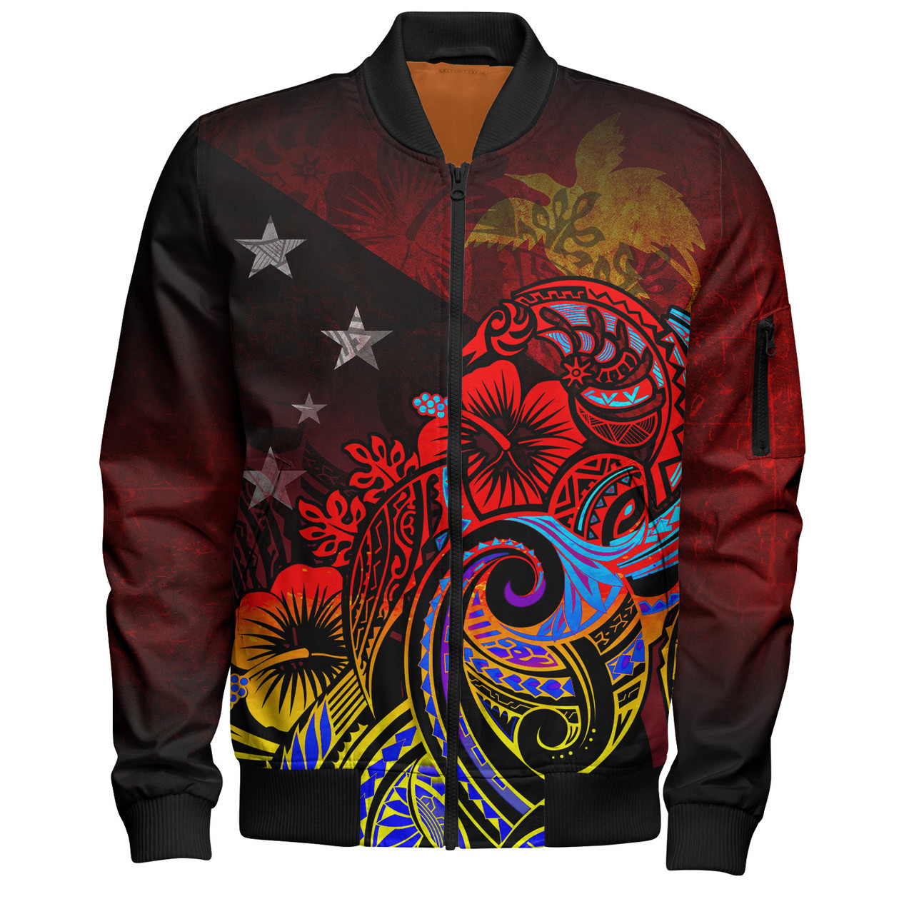 Papua New Guinea Bomber Jacket Birds Of Paradise With Flag Color Style