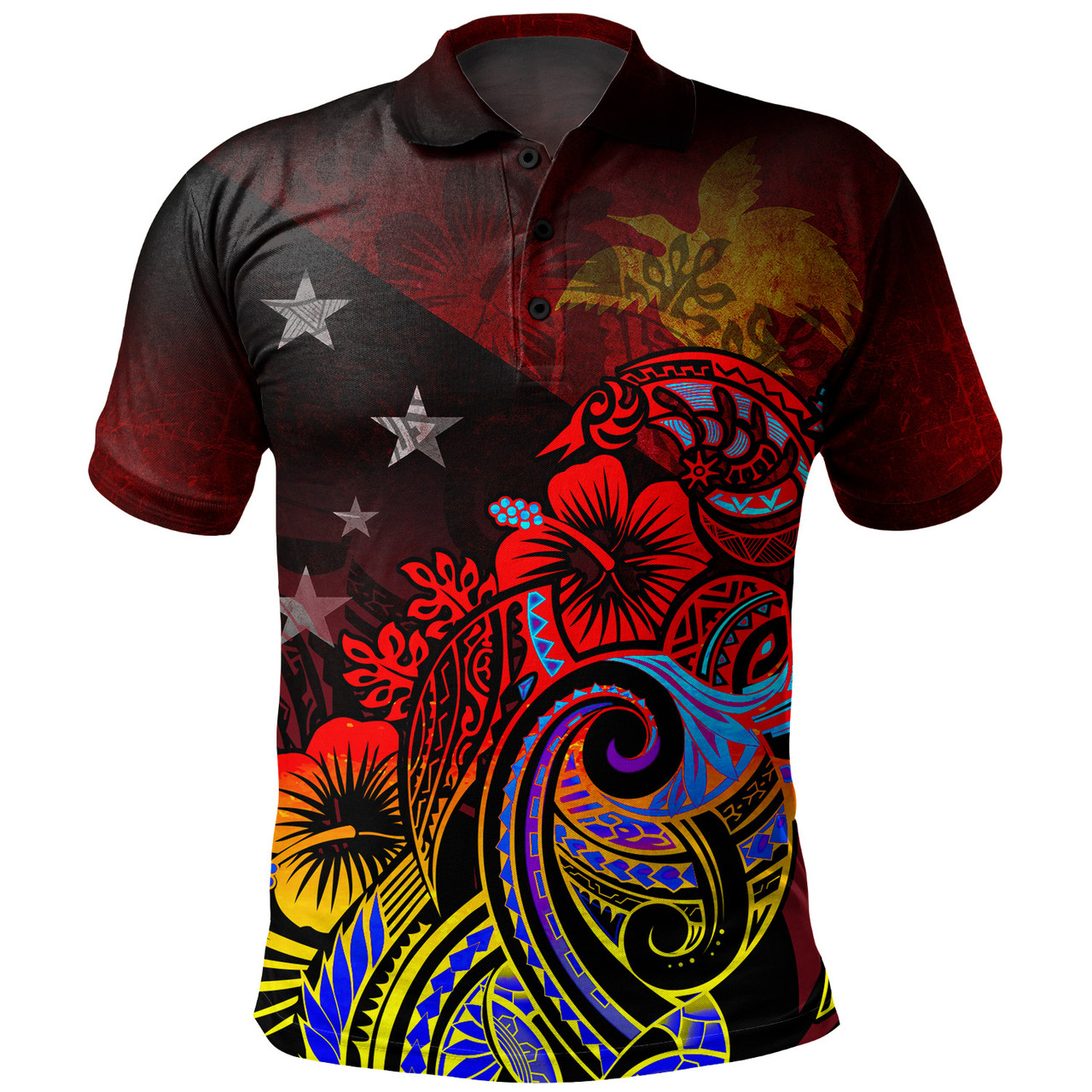 Papua New Guinea Polo Shirt Birds Of Paradise With Flag Color Style