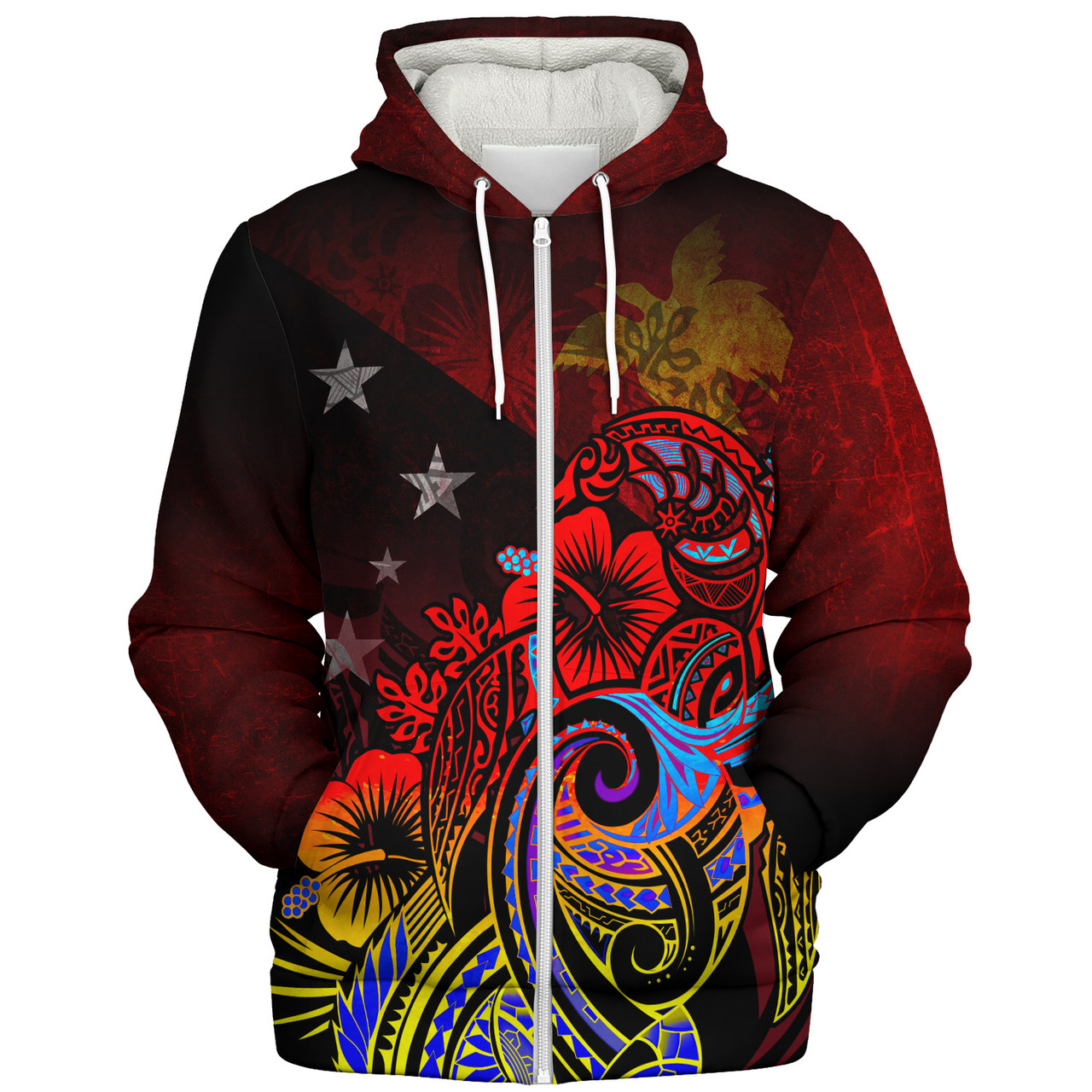 Papua New Guinea Sherpa Hoodie Birds Of Paradise With Flag Color Style