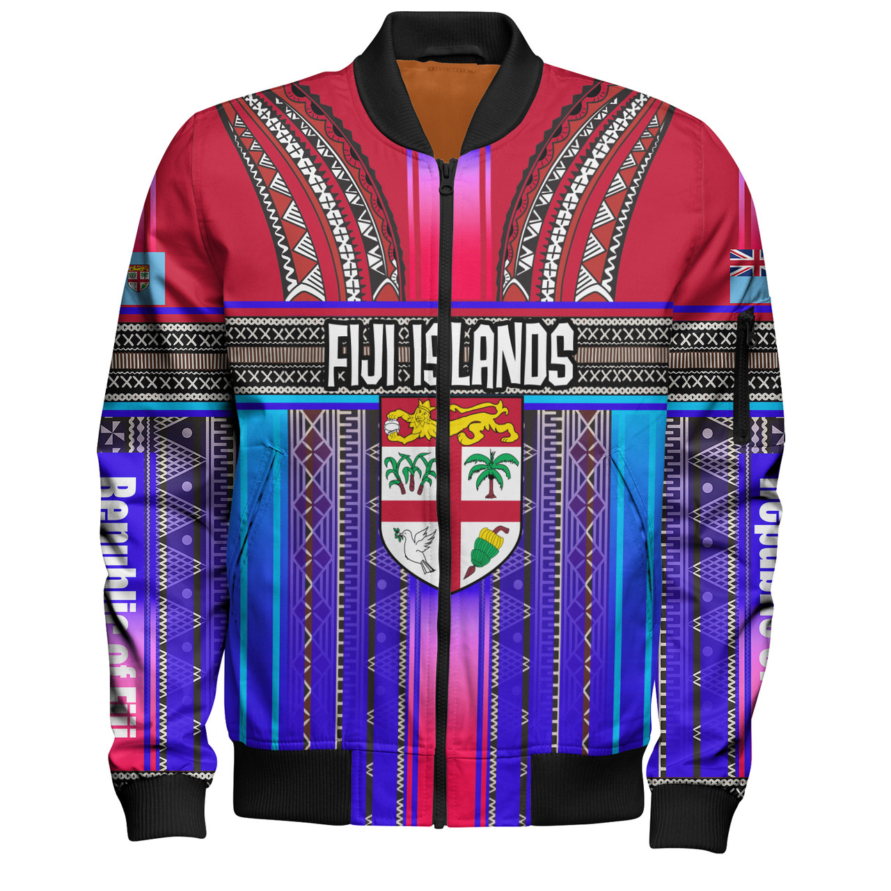 Fiji Bomber Jacket Fijian Traditional Masi Patterns Red