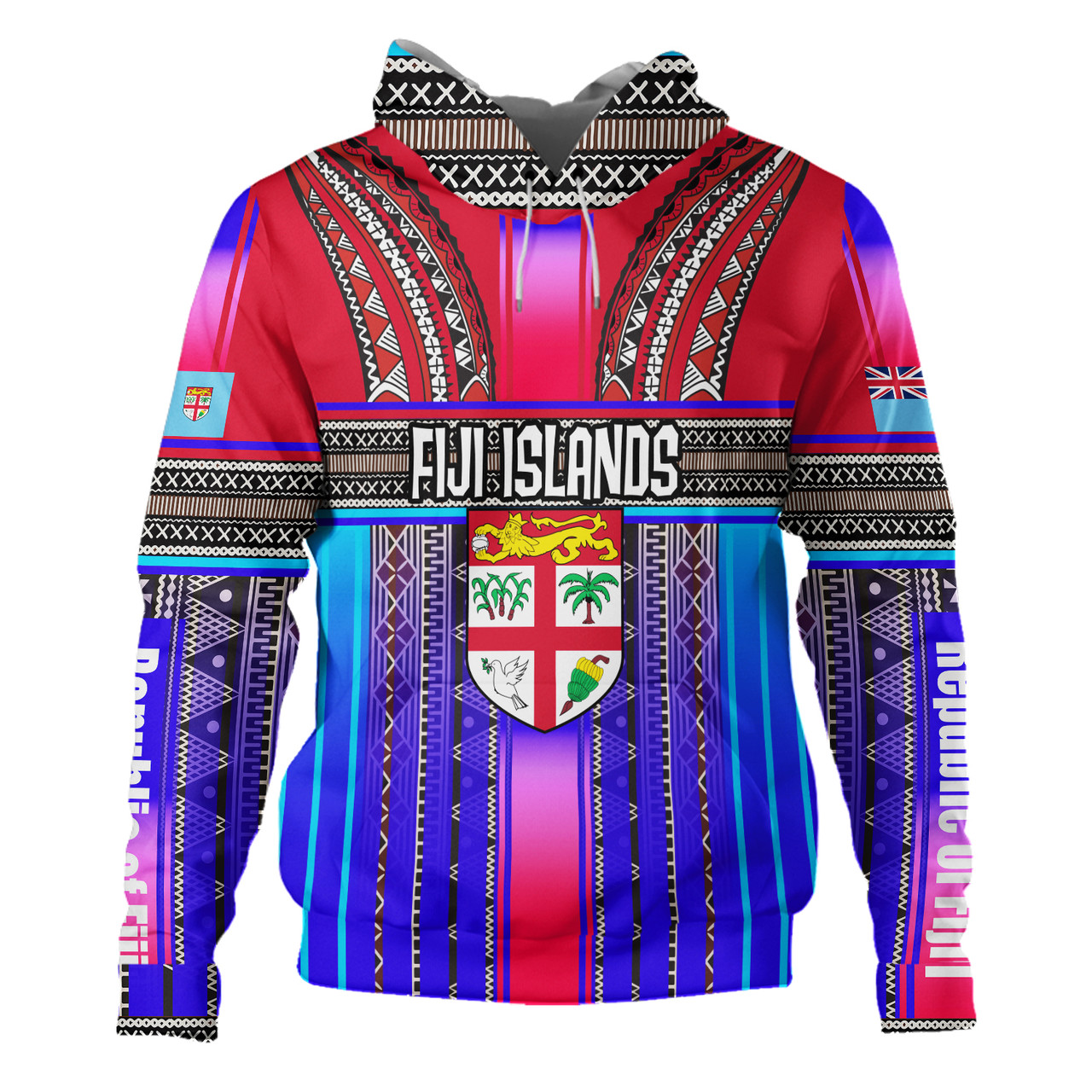 Fiji Hoodie Fijian Traditional Masi Patterns Red