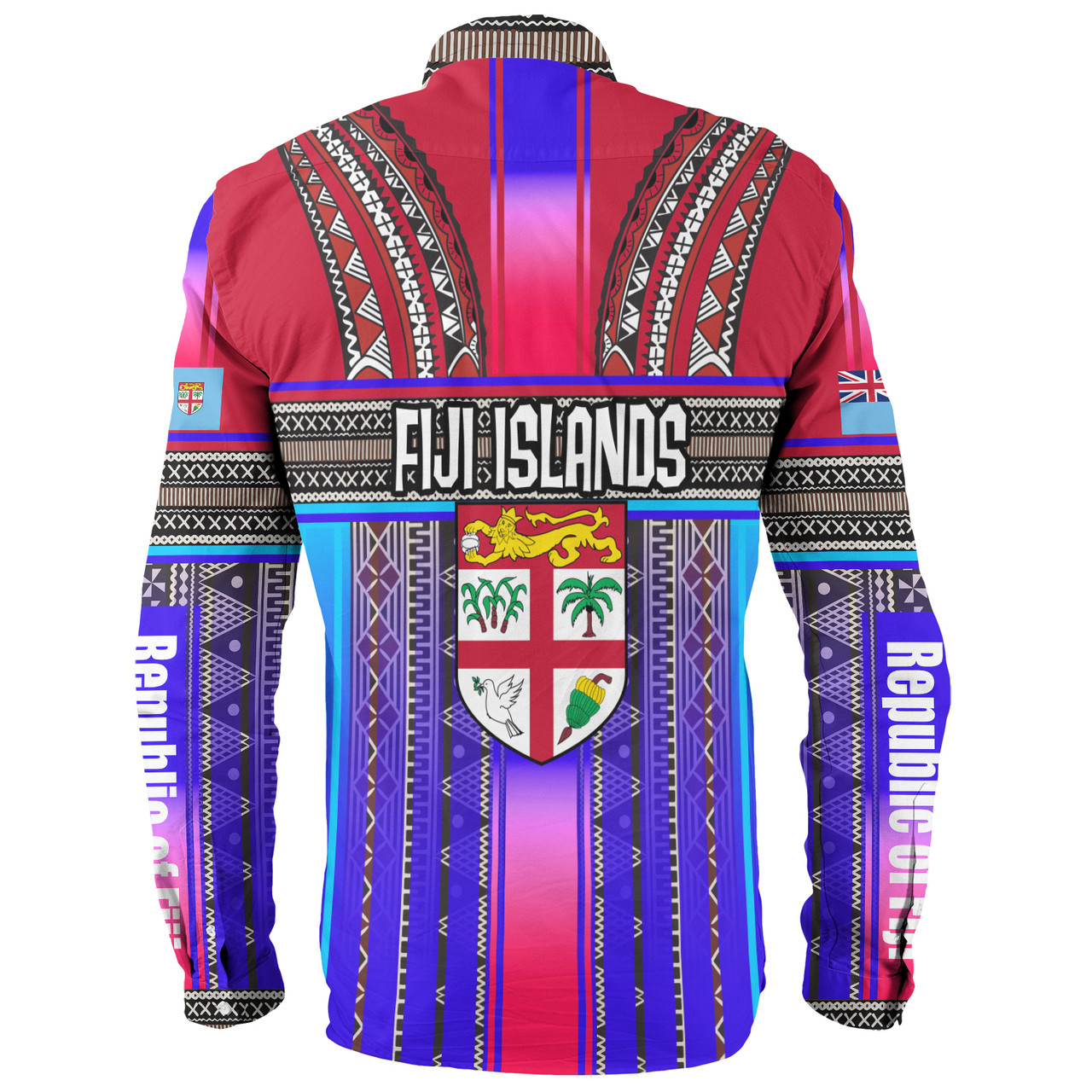 Fiji Long Sleeve Shirt Fijian Traditional Masi Patterns Red