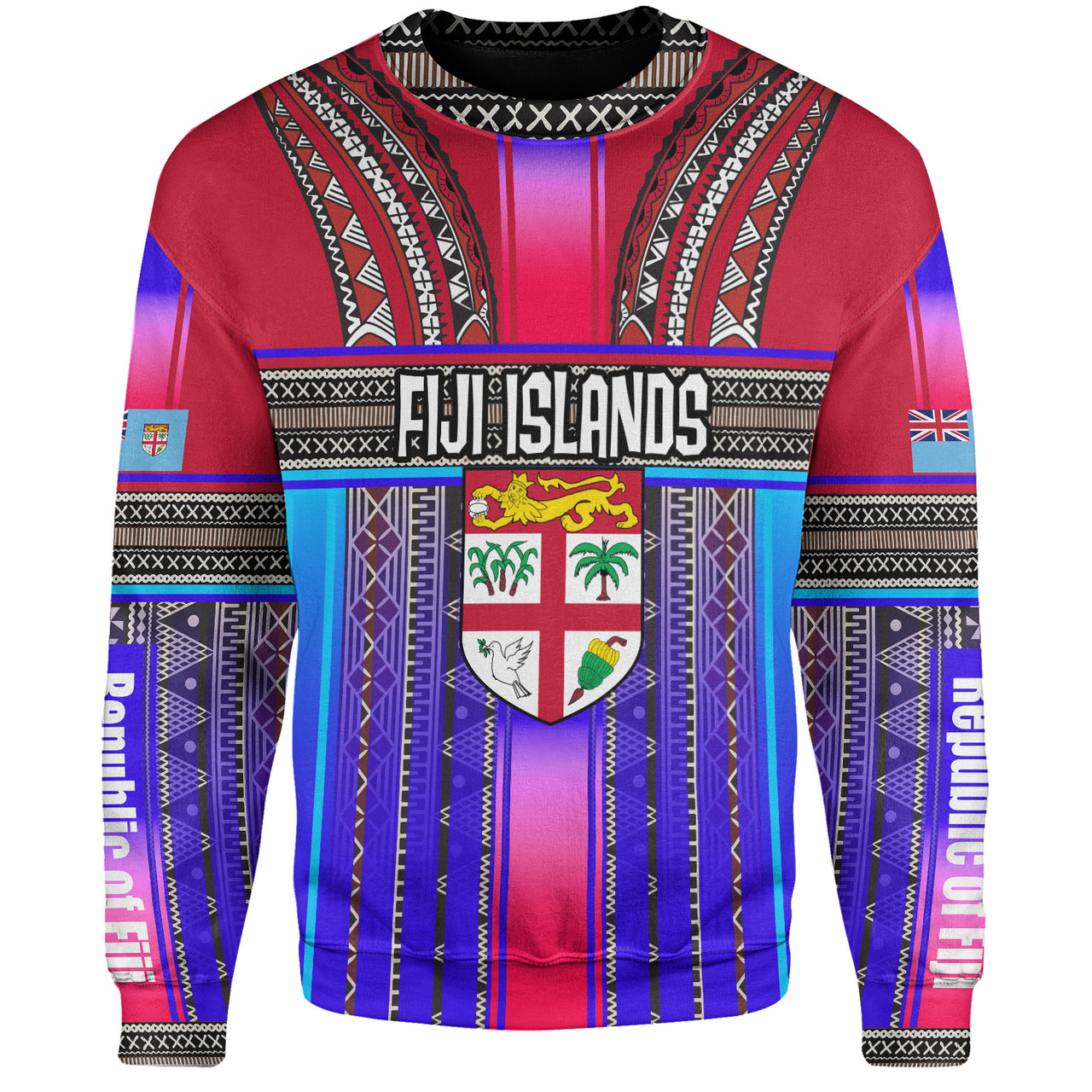 Fiji Sweatshirt Fijian Traditional Masi Patterns Red