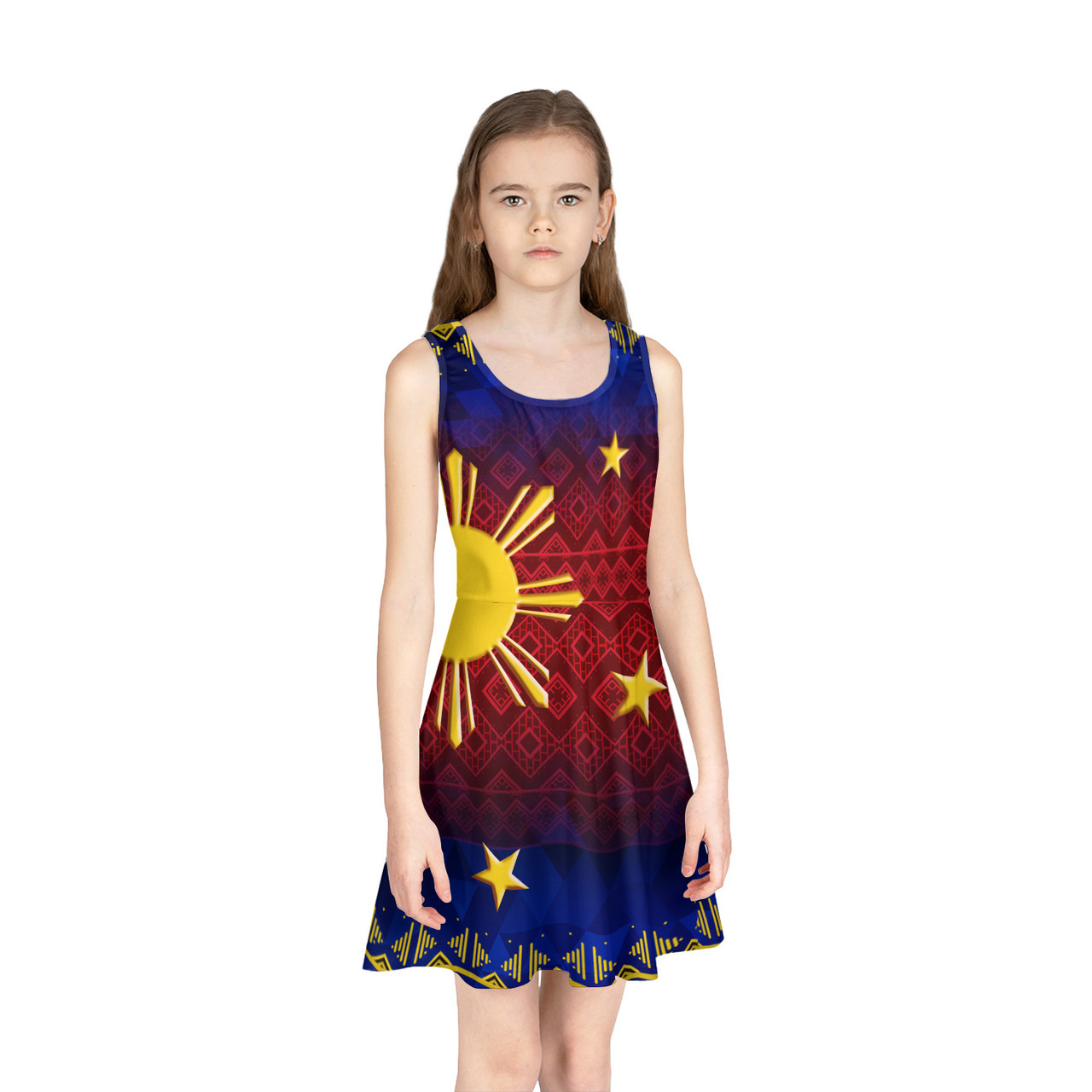 Philippines Girls Sleeveless Sundress Tribal Pattern Filipino Sun