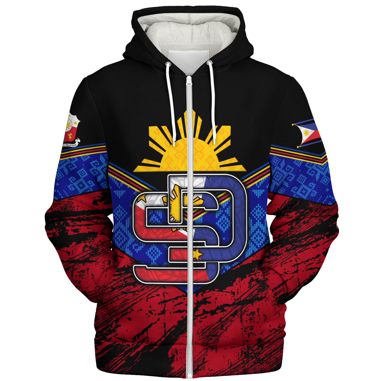 Philippines Filipinos Sherpa Hoodie San Diego Filipino Grunge Brush Stroke Style